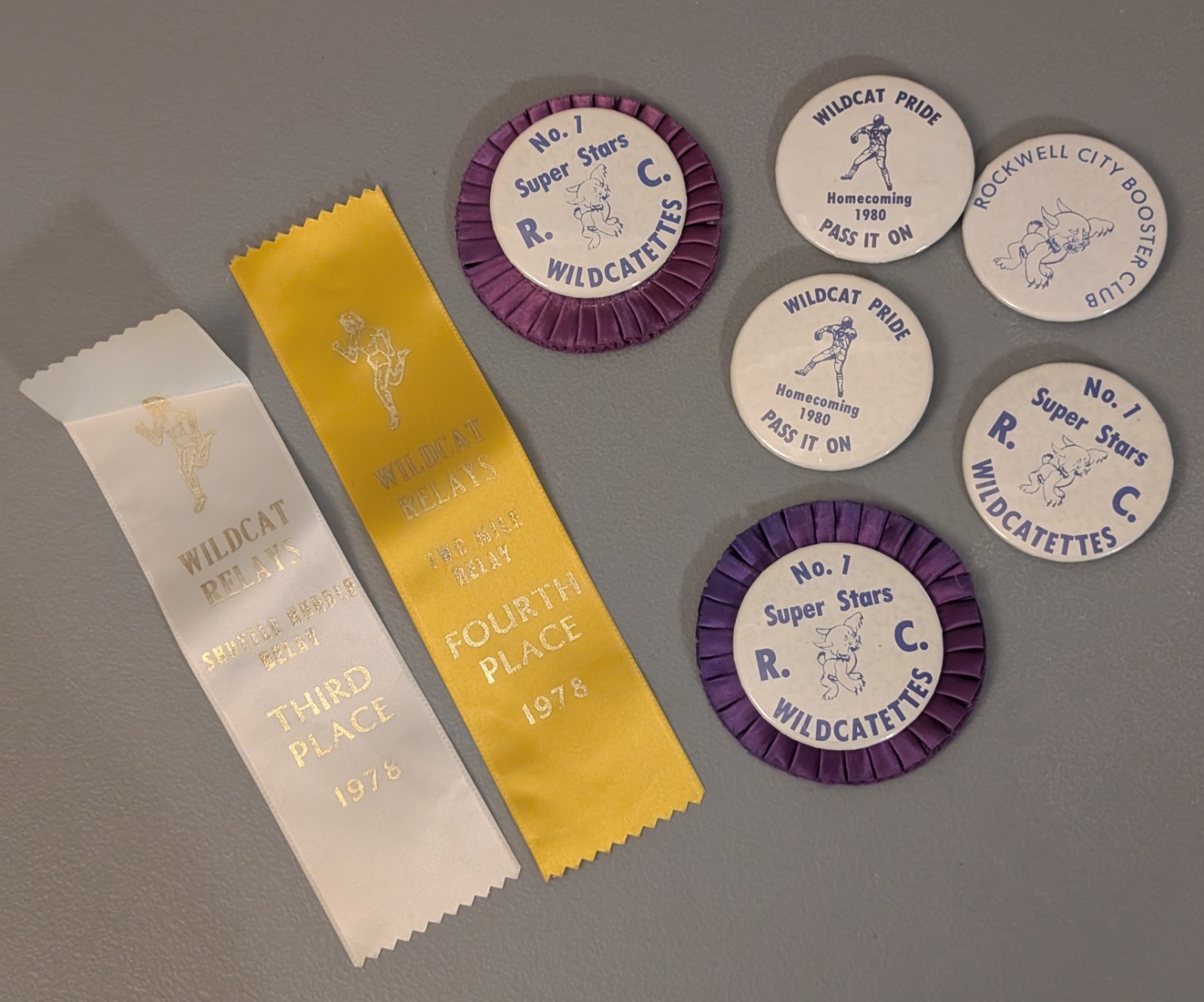 Vtg Rockwell City Iowa Wildcat Button & Ribbon Lot – 1970s 1980s Calhoun County