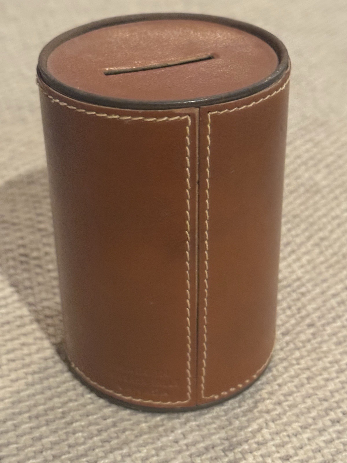 Vintage Souvenir RCMP Leather Cylindrical Coin Bank – Niagara Falls, Canada