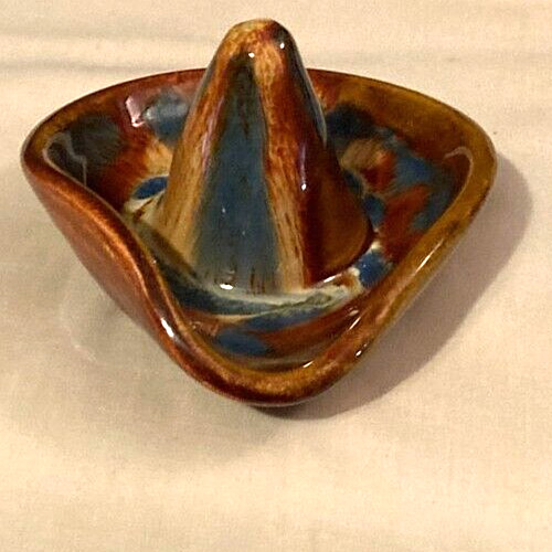 VTG 1970’s Dryden Original Pottery-Multicolor Drip Glaze Ring Dish/Hat/Decor-EUC
