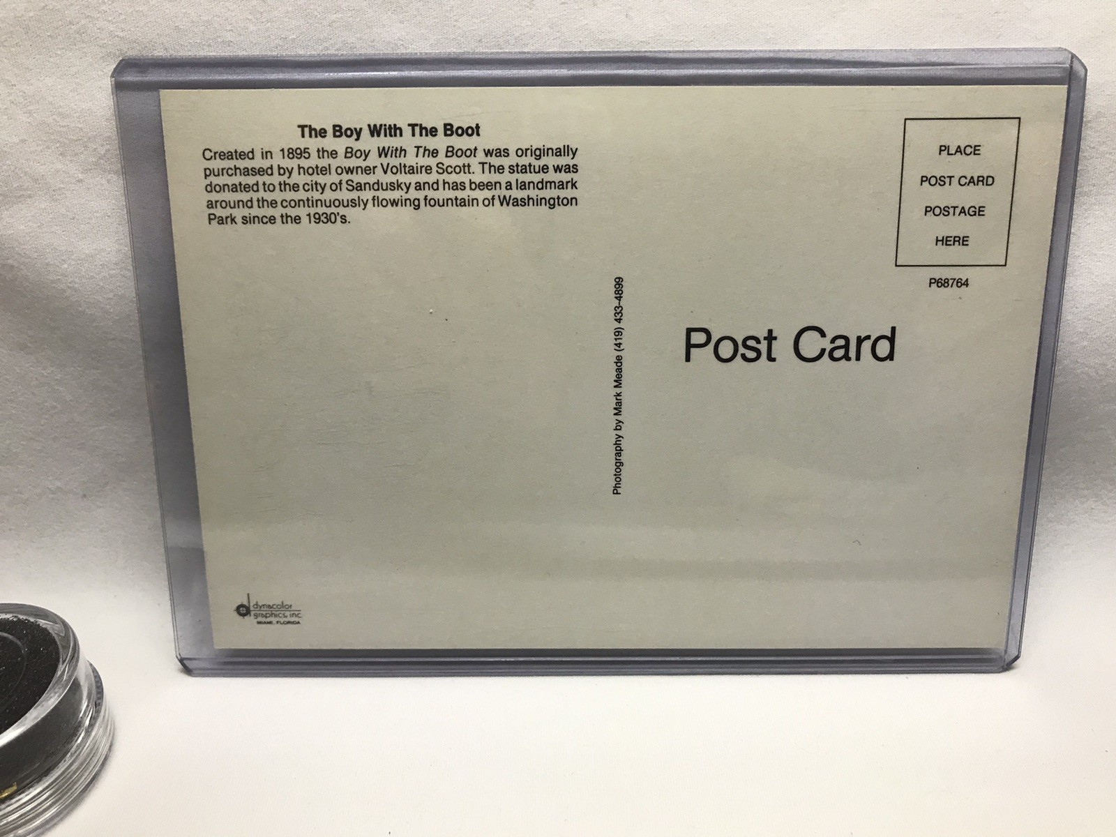 1995 Boy With The Boot 100th Ann Pin + PC Washington Park Fountain Sandusky Ohio