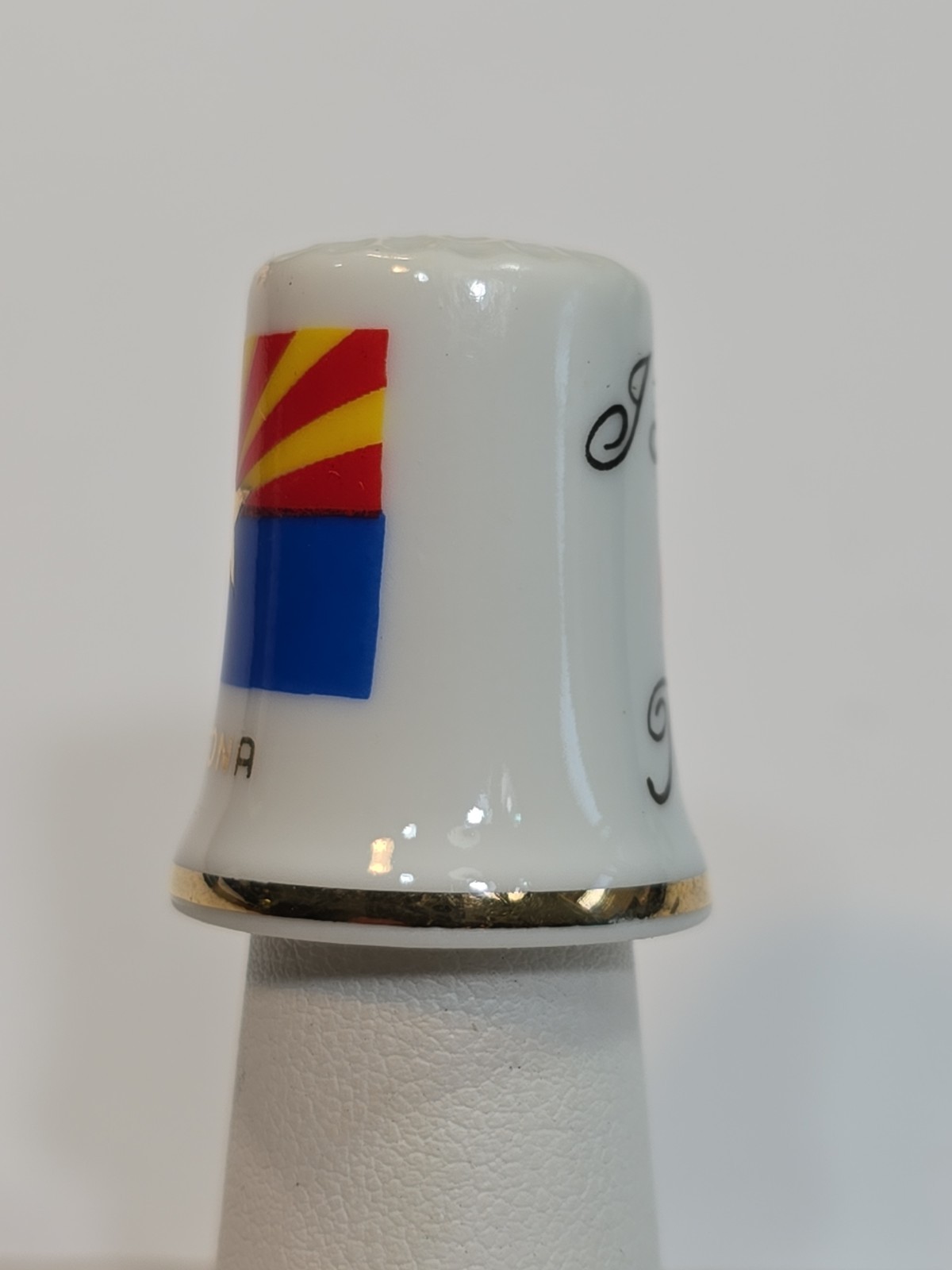 Arizona Travel Souvenir Thimble White Porcelain Gold Ring I Love Tombstone