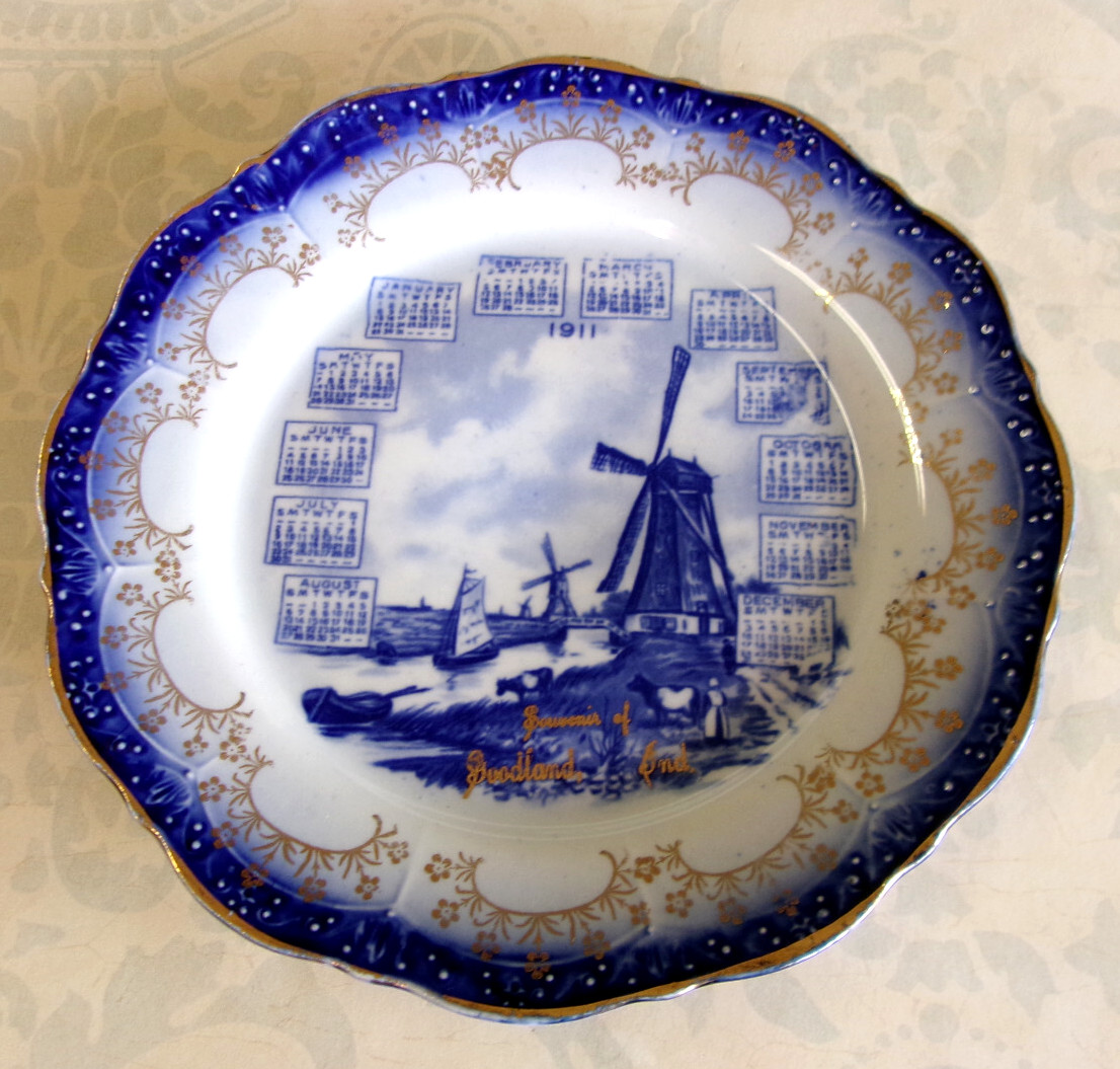 Souvenir 1911 Porcelain Antique Calendar Plate Goodland Indiana Windmill Scene