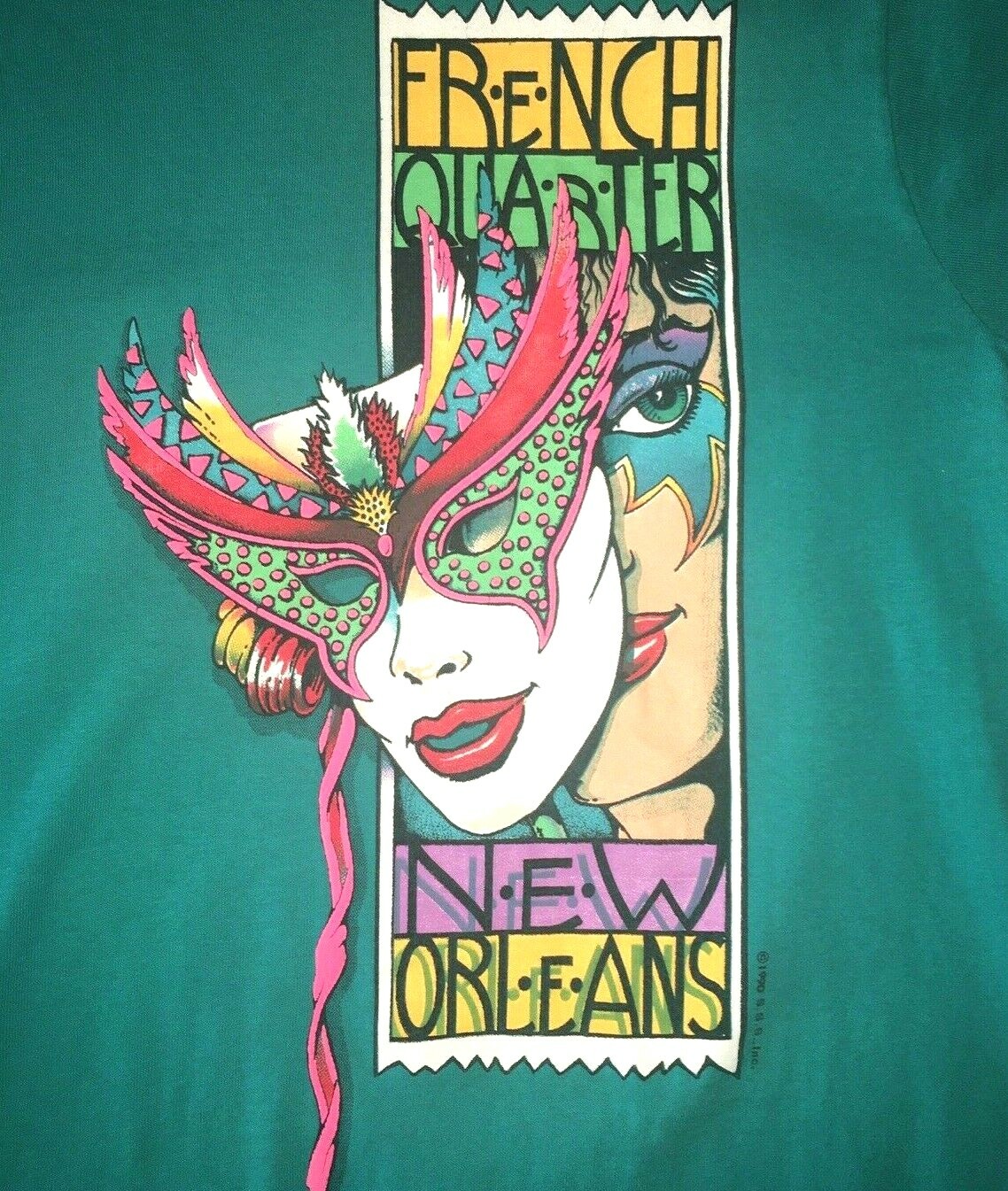 Vtg FRENCH QUARTER NEW ORLEANS T SHIRT Rare 80-90s Tee USA Louisiana MARDI GRAS