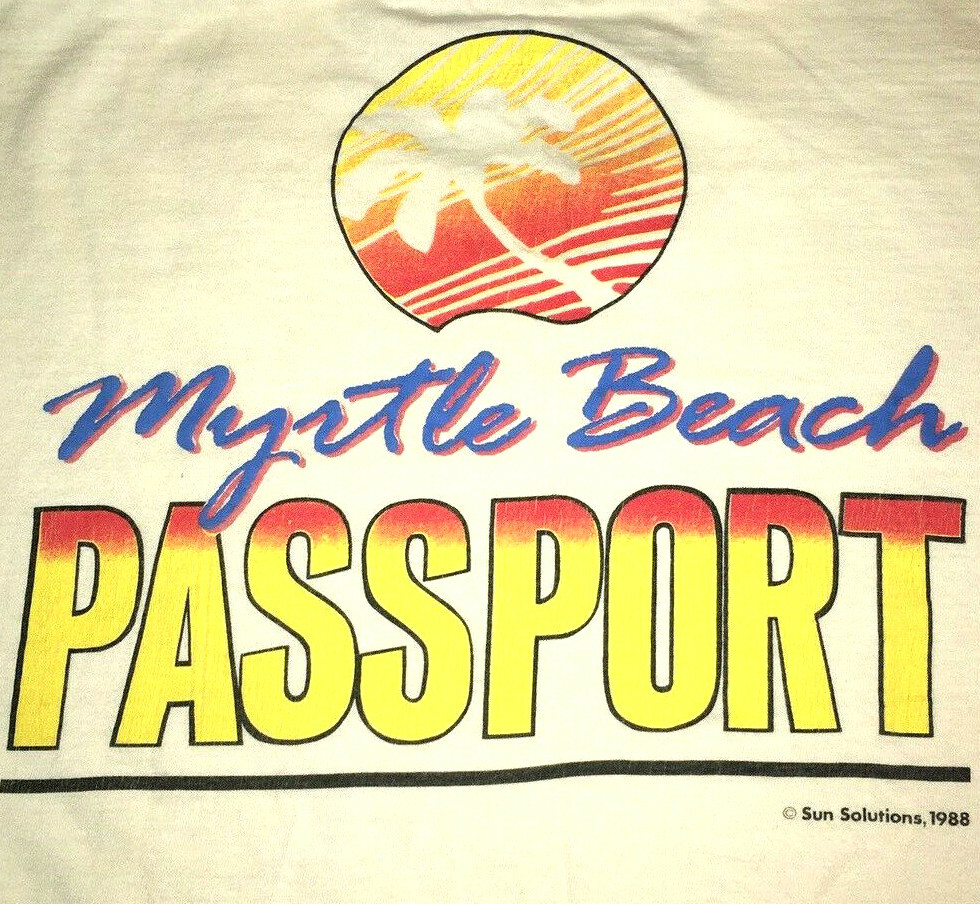 Vtg MYRTLE BEACH PASSPORT T SHIRT Rare Tee SINGLE STITCH Golf SOUTH CAROLINA 80s