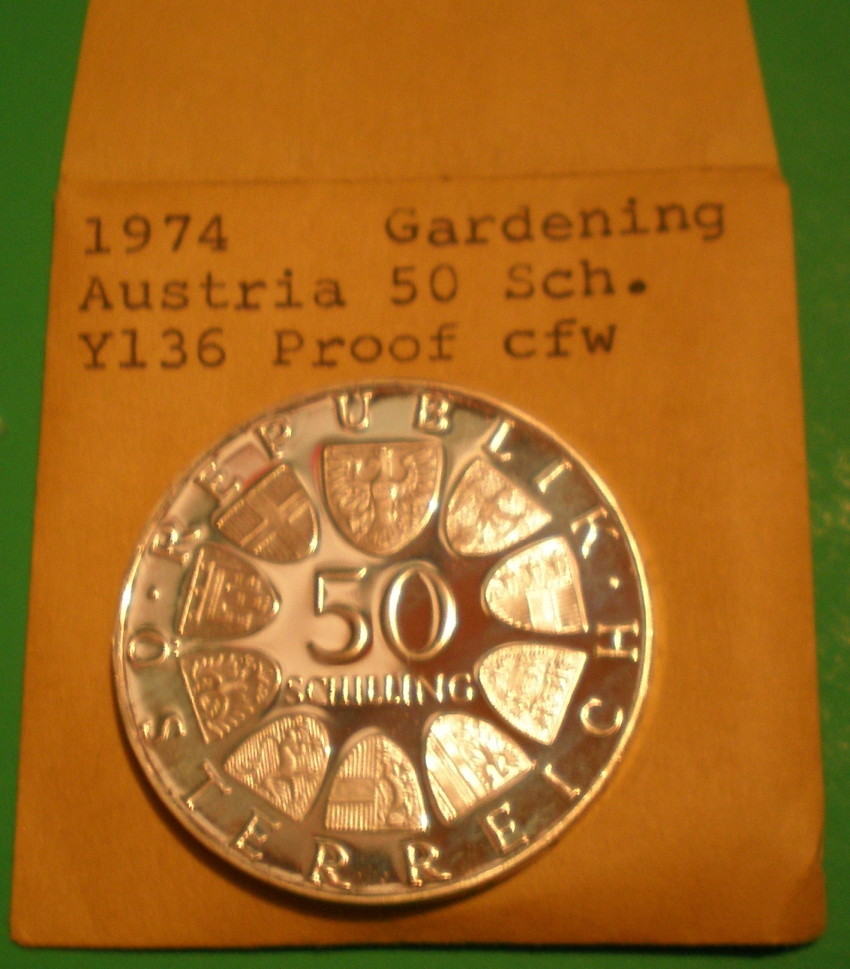 Austria 1974 50 Shilling Schilling Gardening Silver Proof BU Uncirculated Mint