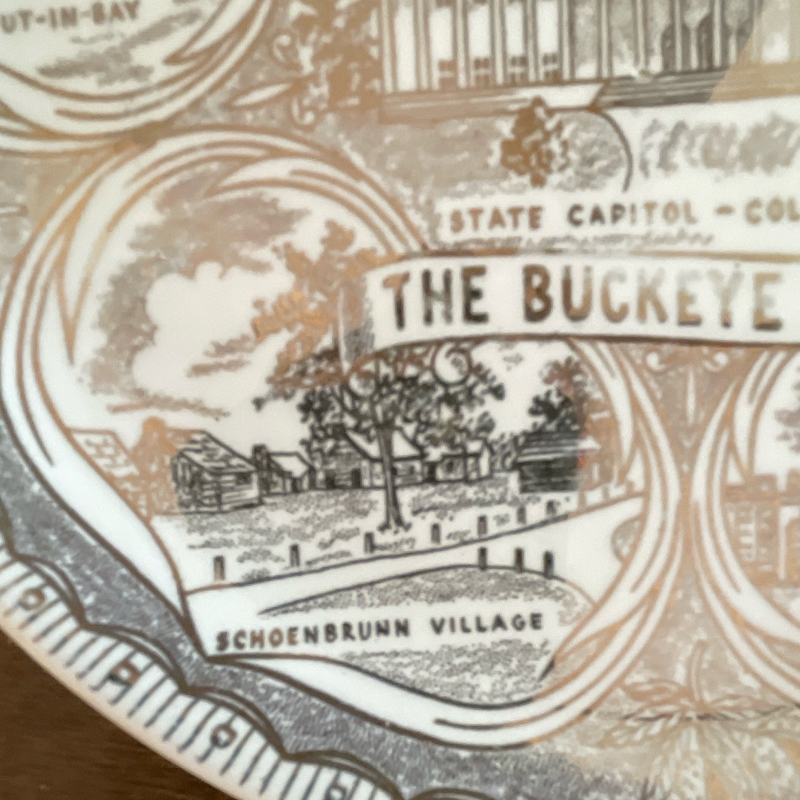 Gold Ohio “The Buckeye State” Souvenir Plate with State Landmark Scenes