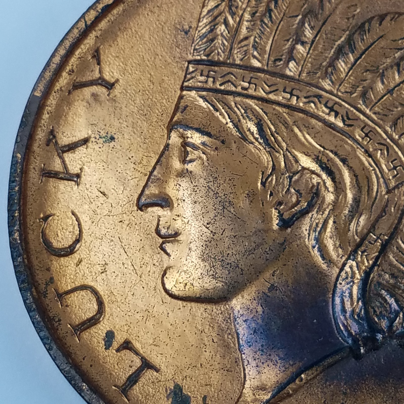 Vtg Lucky Penny Souvenir 1920 Indian Head Washington DC Capitol 3″ Copper Color