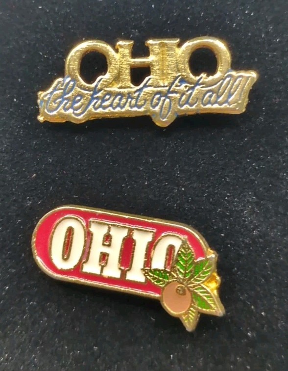 Vtg Ohio Lapel Pins District 65 Heart of it All & Logo Buckeye Enamel Pins