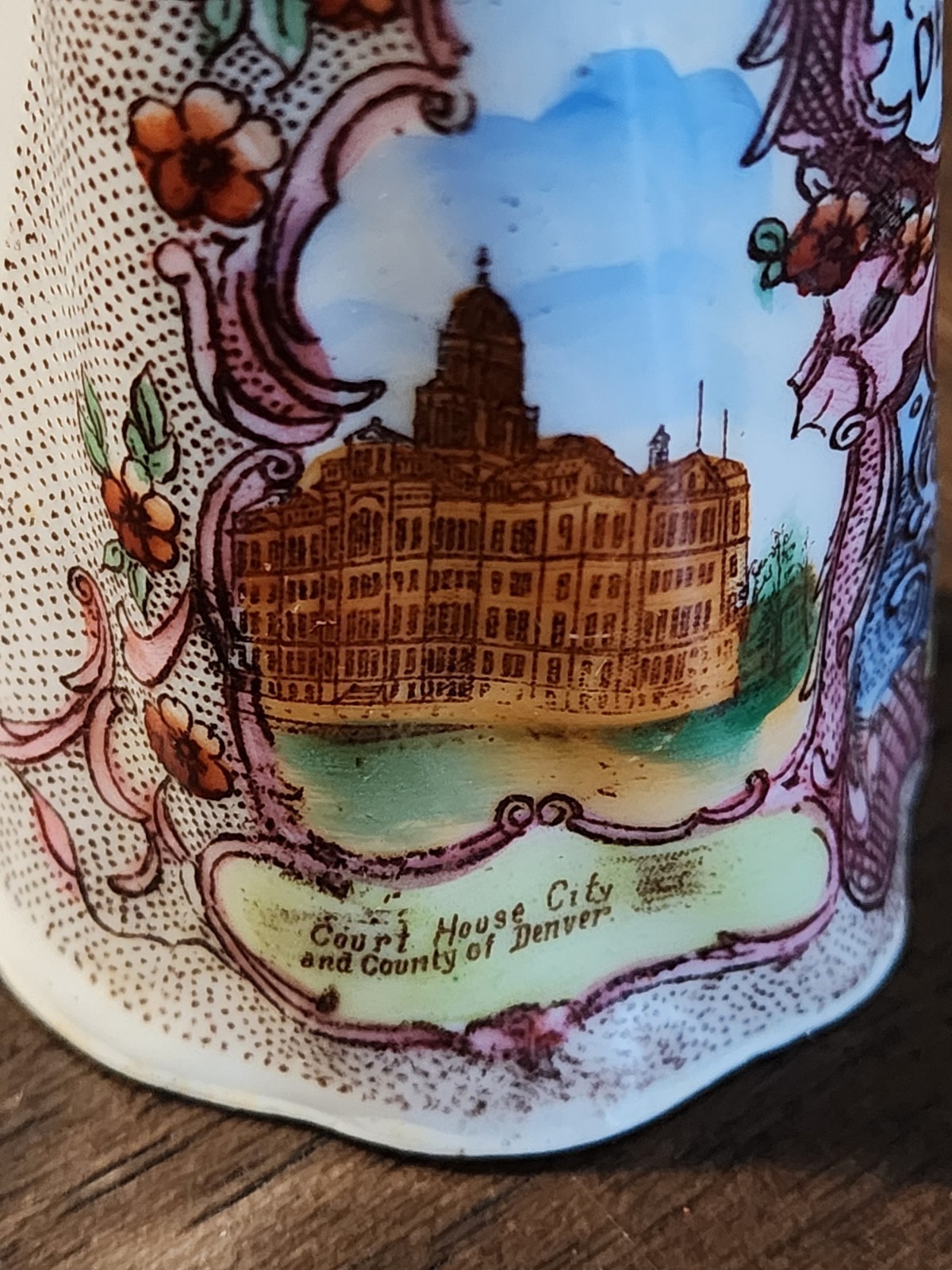 Porcelain Creamer Souvenir of Denver, COLORADO – State Capitol + Court House 4″