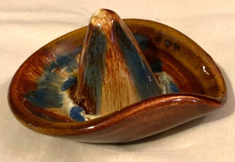 VTG 1970’s Dryden Original Pottery-Multicolor Drip Glaze Ring Dish/Hat/Decor-EUC