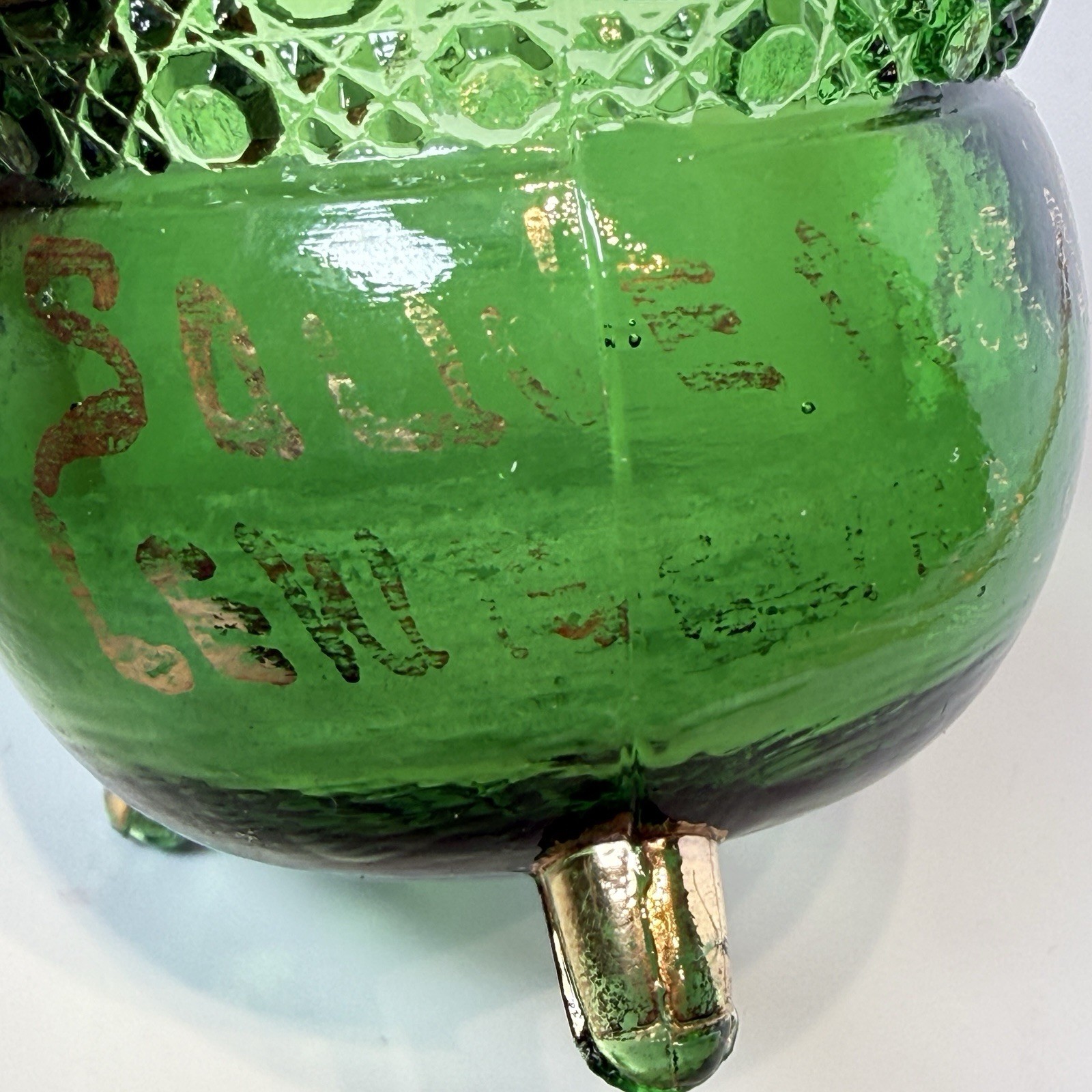 LEWISBURG Pennsylvania PA Antique GREEN GOLD Depression Glass Souvenir TRINKET