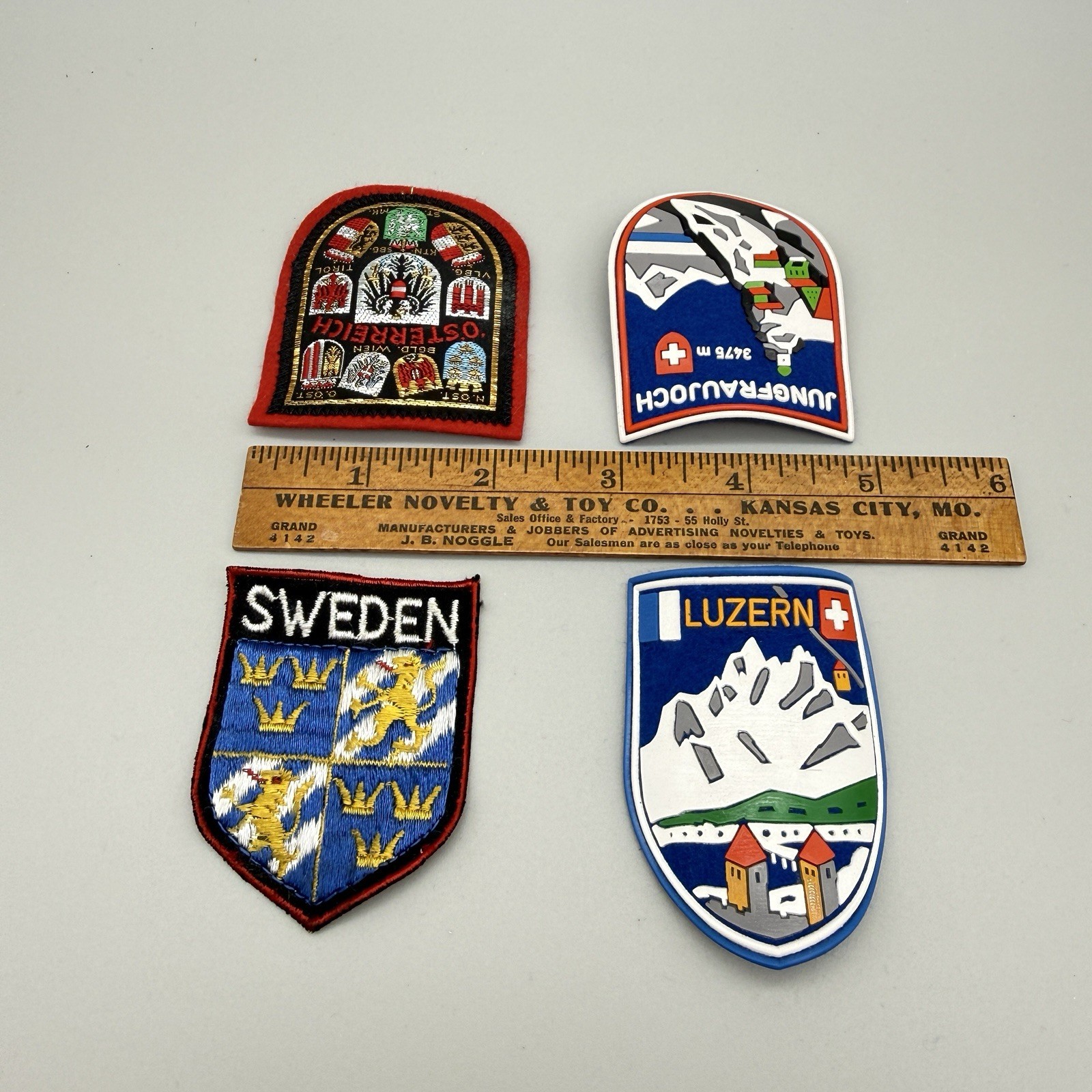 Vintage European Travel Patches Sweden Austria Jungfraujoch Luzern Rubber Felt
