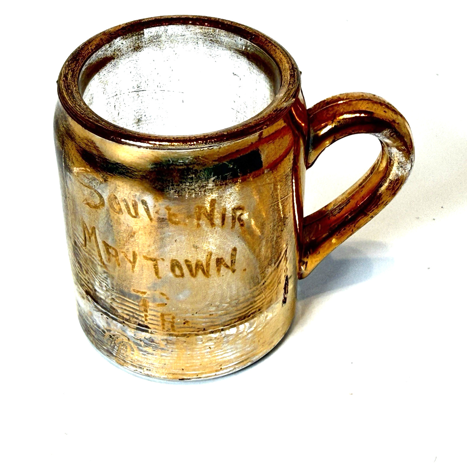MAYTOWN PA Antique DEPRESSION VICTORIAN CLEAR Glass Souvenir Trinket CUP MUG