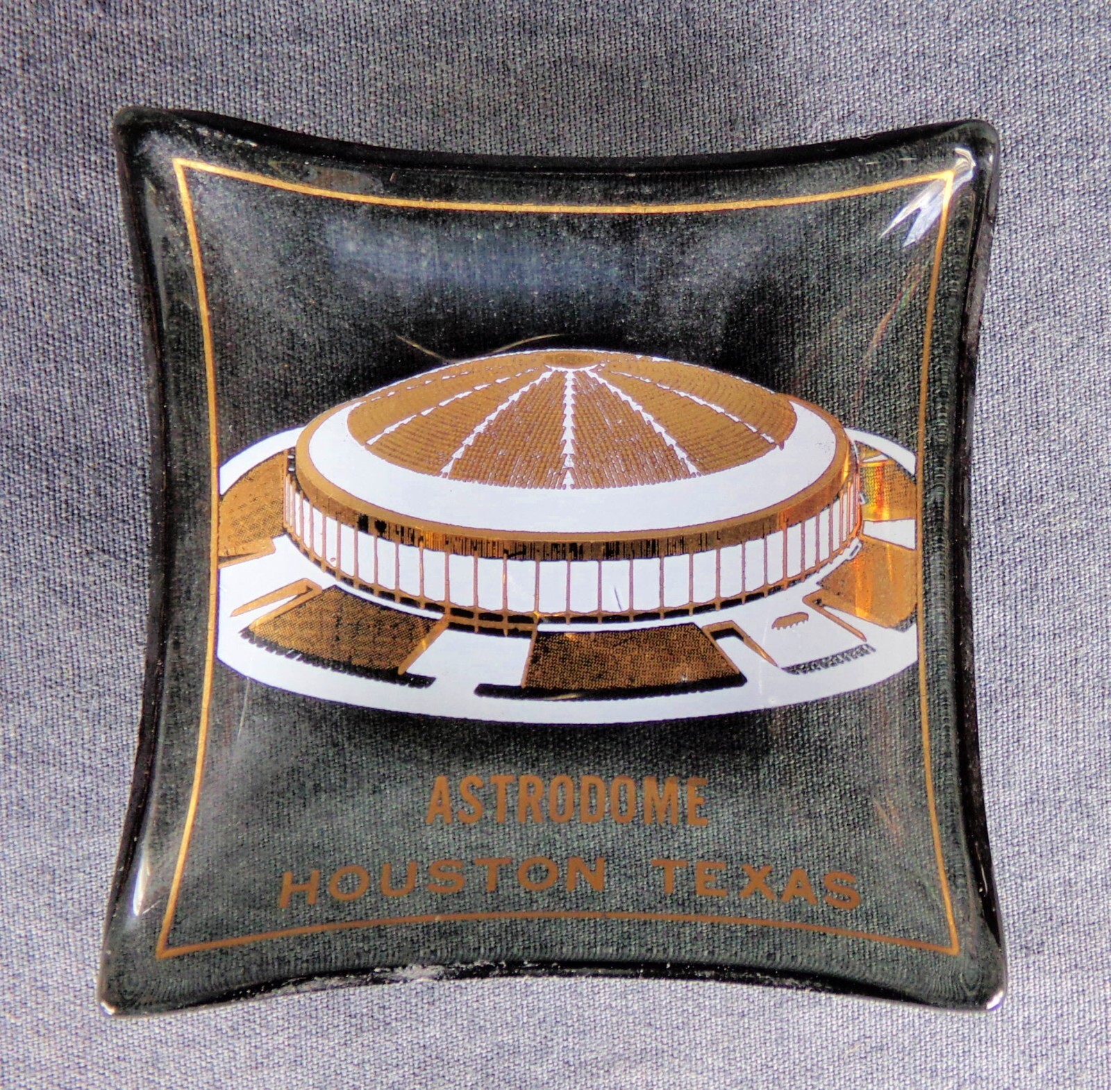 Vintage Astrodome Houston Texas Smoked Glass Ashtray Or Trinket Dish