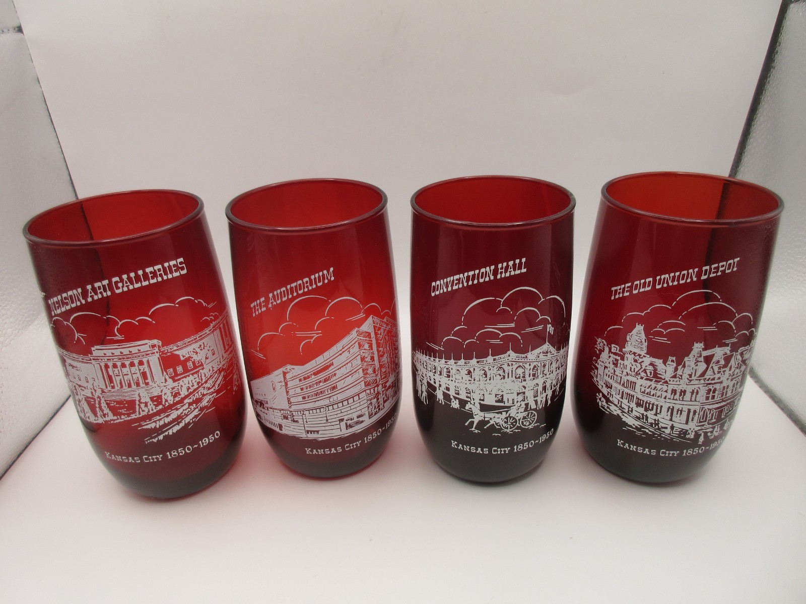 Vtg Ruby Red Glass Tumbler Nelson Art Galleries Museum Kansas City MO 1850-1950