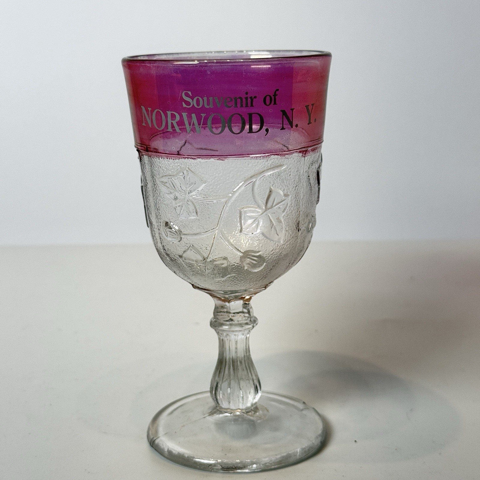 NORWOOD NY NEW YORK Red Flash Souvenir Glass TRINKET ANTIQUE CUP GOBLET