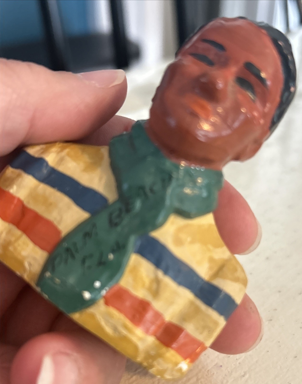 Vintage Florida Seminole Indian Man 3” Bust Hand Made Palm Beach, FLA. Rare HTF