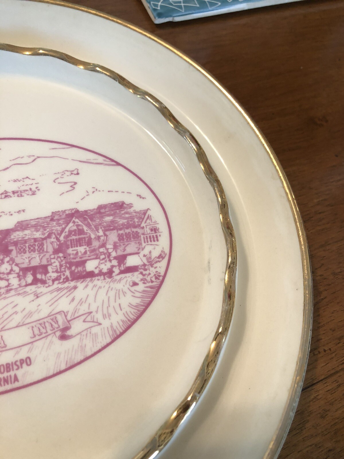 Vtg Madonna Inn Ceramic Ashtray Trinket Dish Gold Edges San Luis Obispo CA Hotel