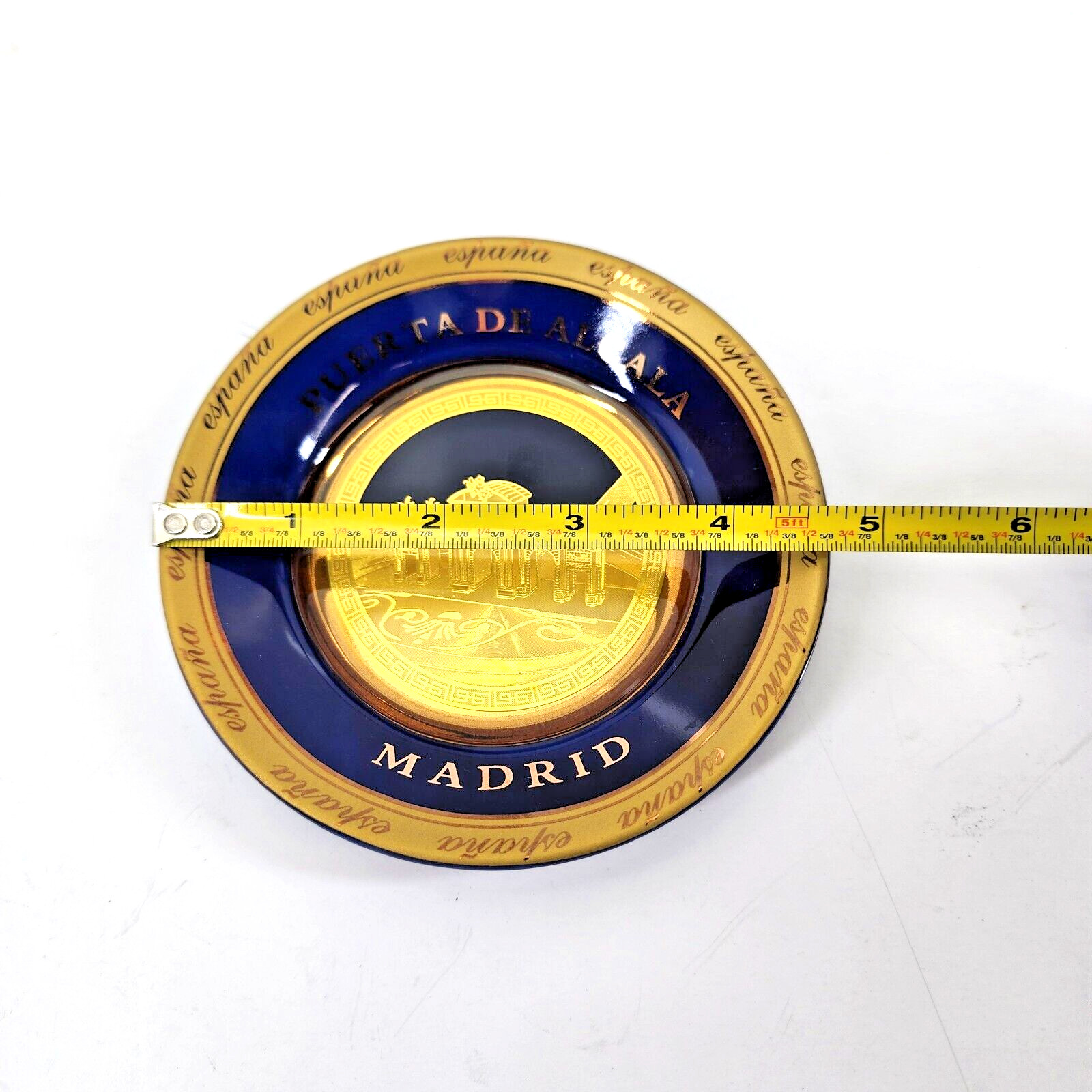 Puerta De Alaca Madrid Spain España 24k Gold Plated Cobalt Blue Souvenir Plate