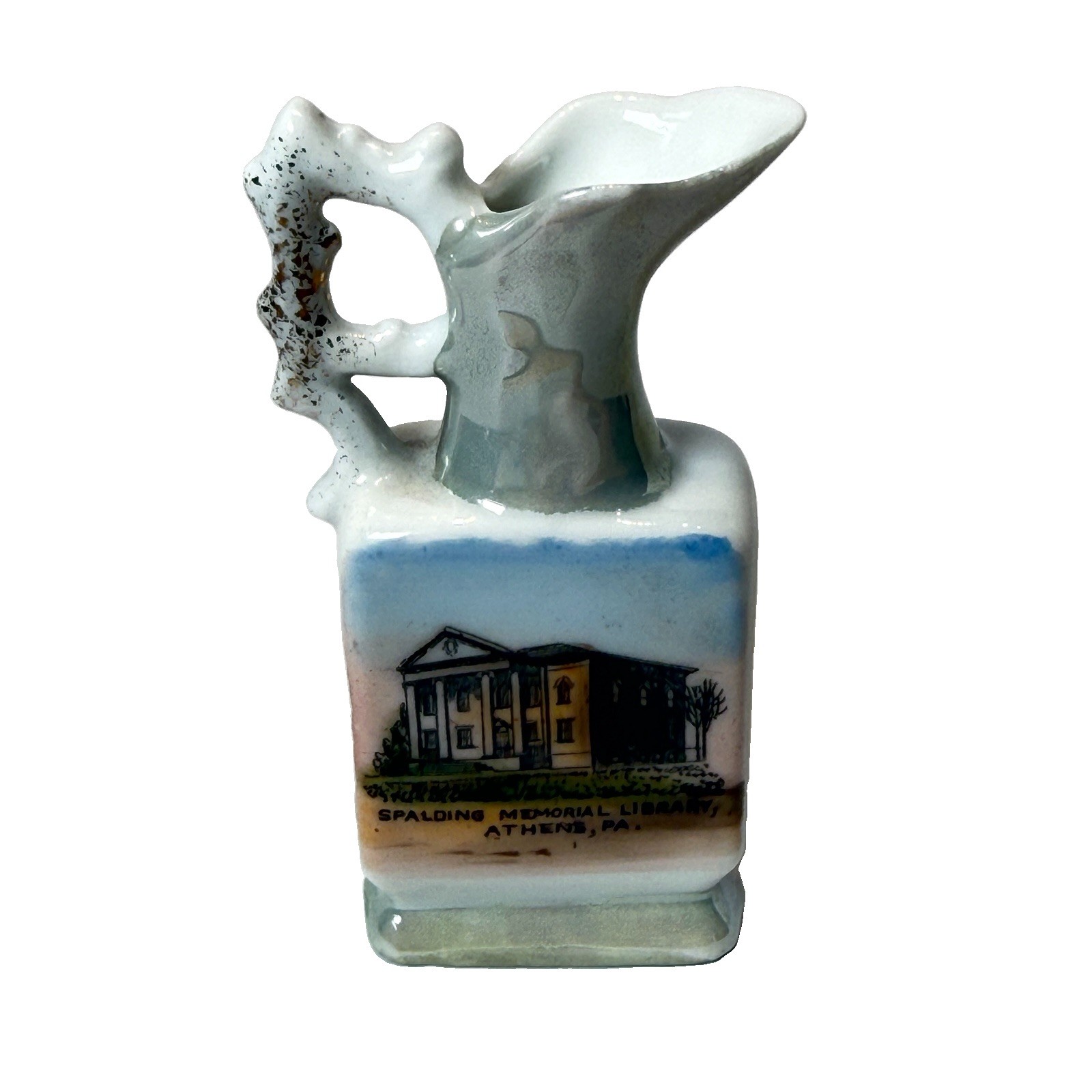 ATHENS PA Pennsylvania Antique SPALDING LIBRARY Souvenir TRINKET VASE