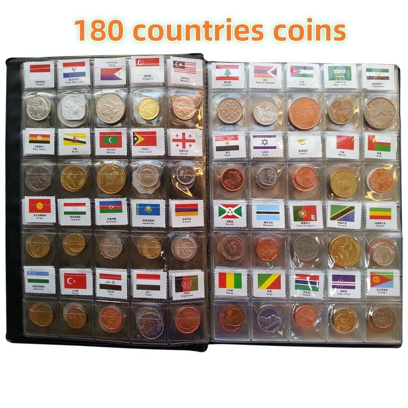 180PCS Different Countries Regions World Coins Money With Flags Collection Album