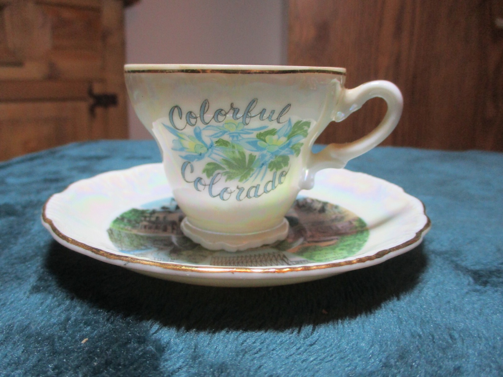 Unbranded Souvenir Cup & Saucer Colorful Colorado Small Scenes Cup 2″ High