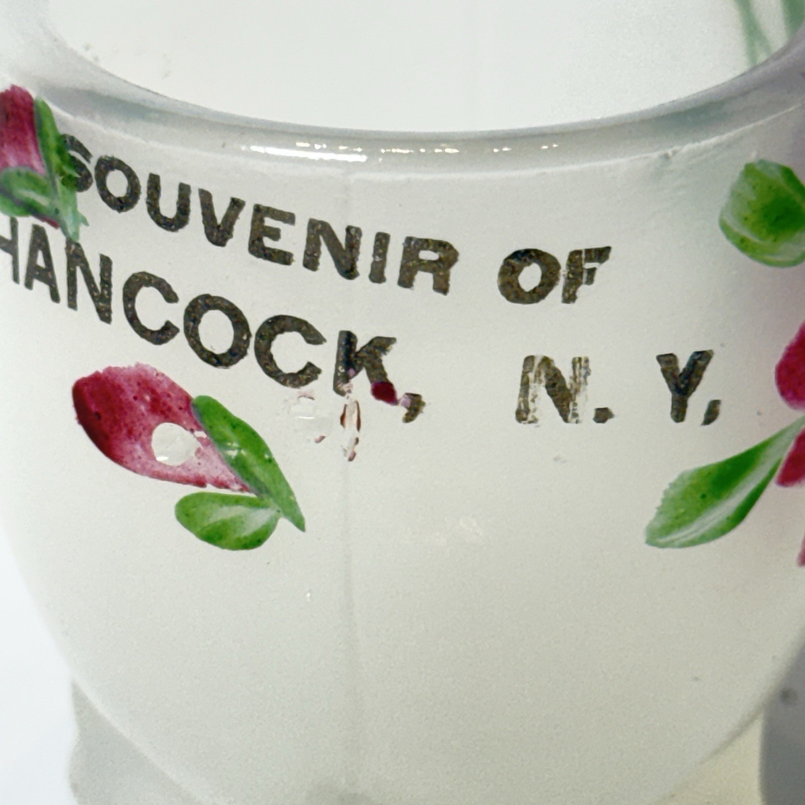 HANCOCK NY NEW YORK ANTIQUE Souvenir DEPRESSION MILK WHITE Glass TRINKET PIPE