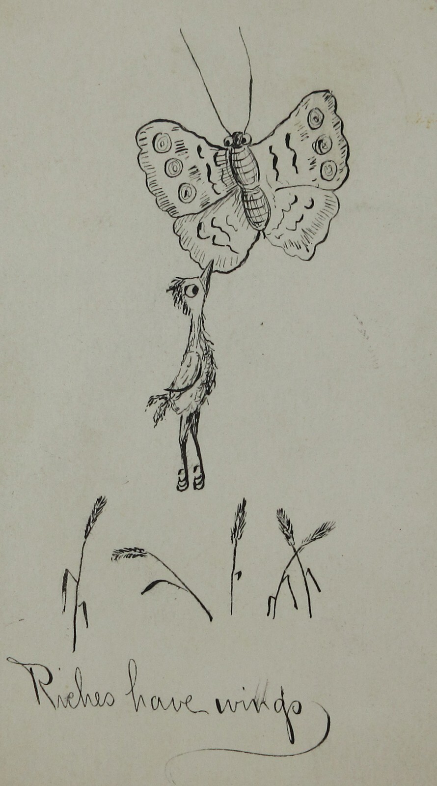 Original Folk Art Drawing Doodles Iowa Architect Gartside Business Cards 1870s