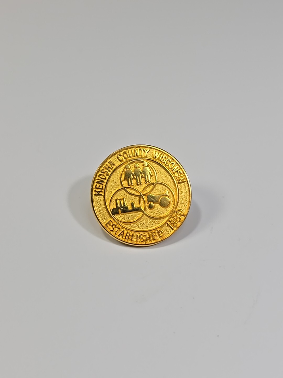 Kenosha County Wisconsin Travel Souvenir Lapel Pin Established 1850 Gold Color