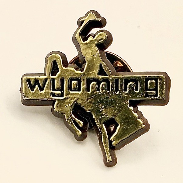 Vintage Wyoming Bucking Horse Rider Gold Tone Travel Souvenir Lapel Pin .75”
