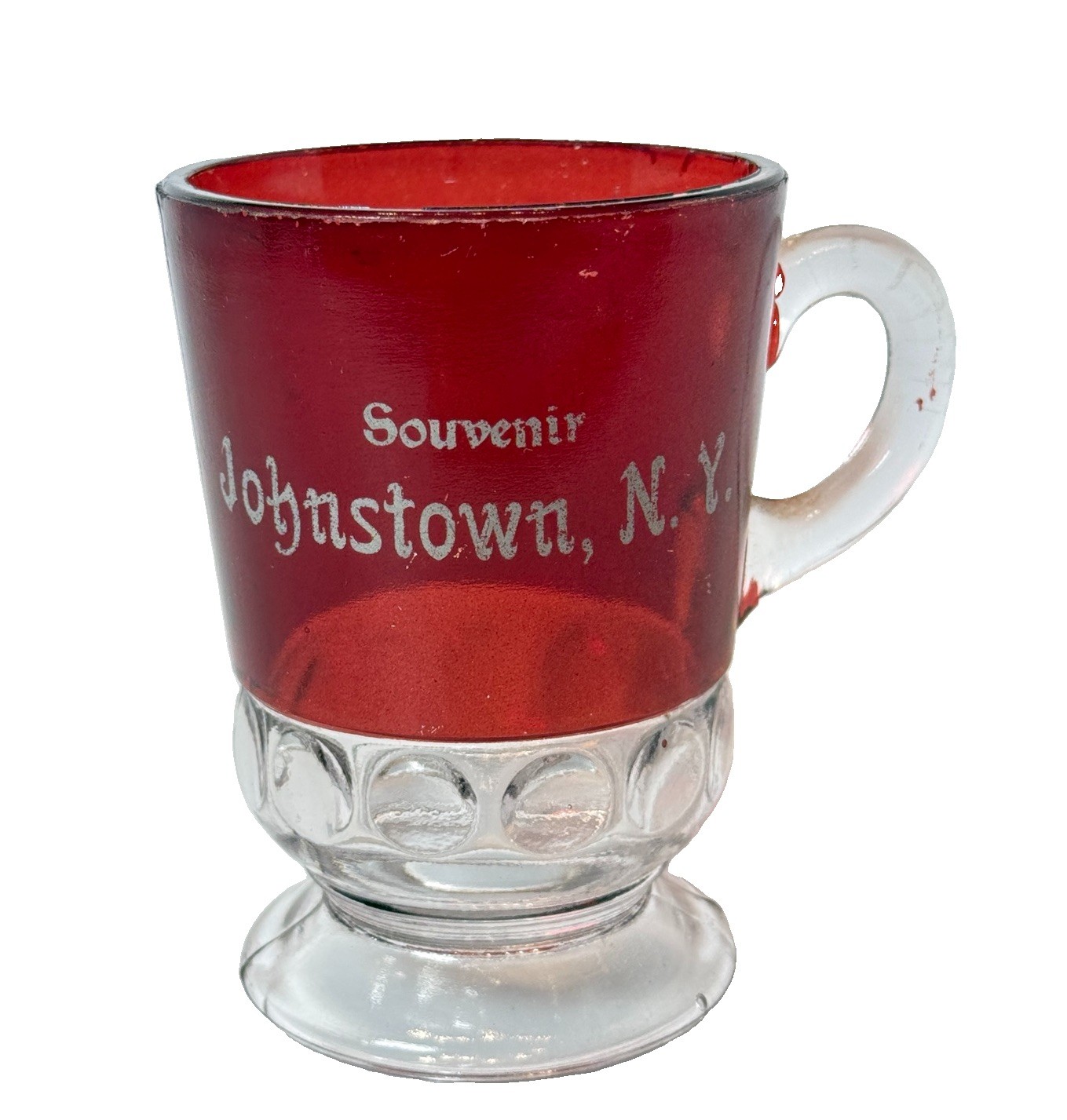 JOHNSTOWN NY NEW YORK Ruby Red Flash Souvenir Glass TRINKET CUP MUG