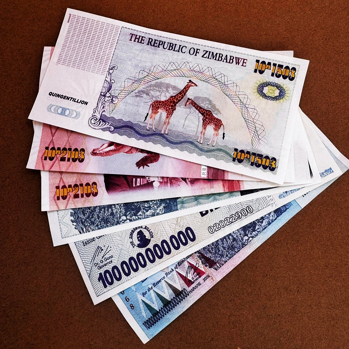 6pcs/set Zimbabwe 100 Trillion Billion 1 Myrillion Dollars Banknote Uncirculated