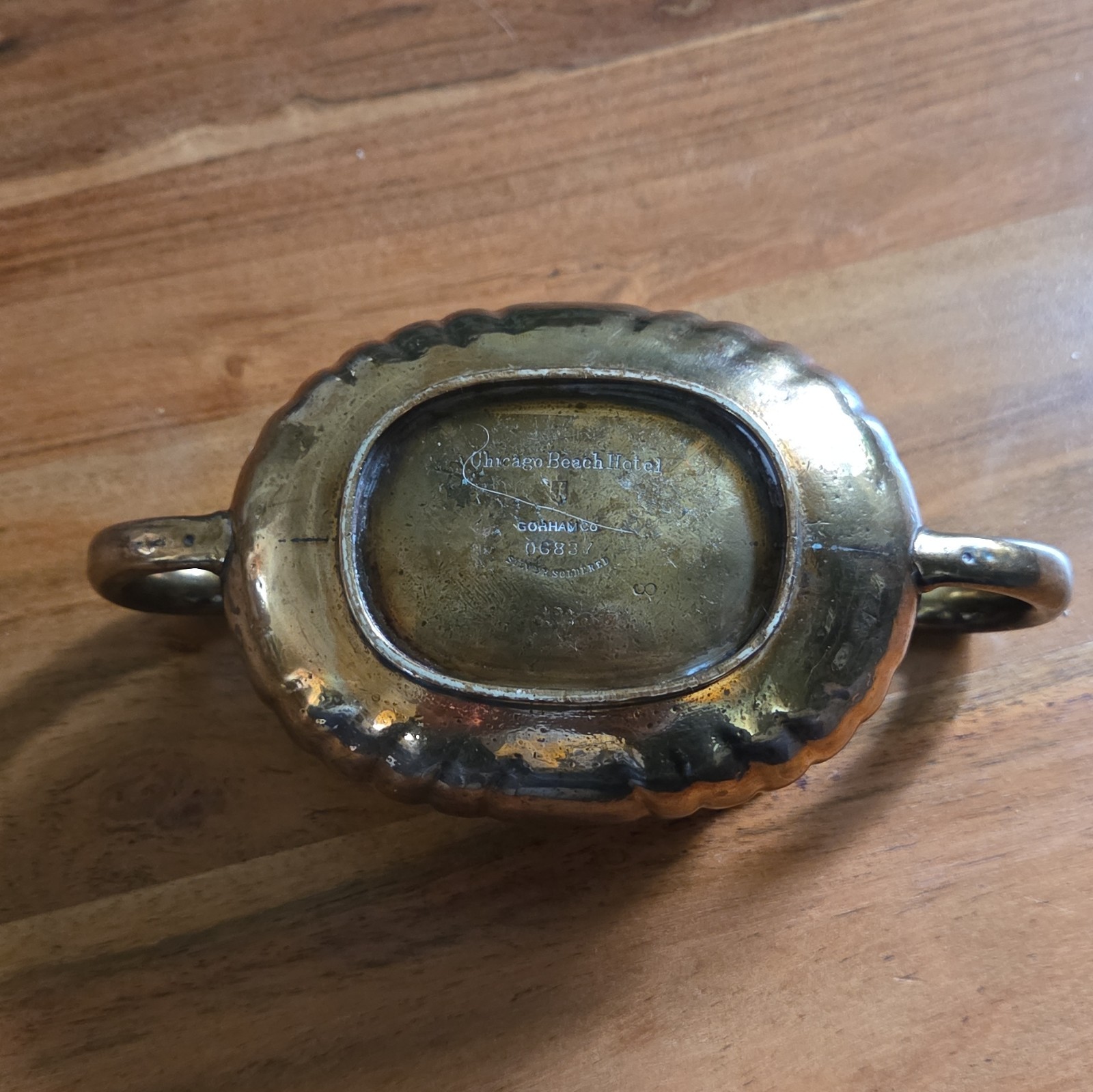 Vintage Brass Bowl Gorham Co Silver Soldered Chicago Beach Hotel, Early 20th C.
