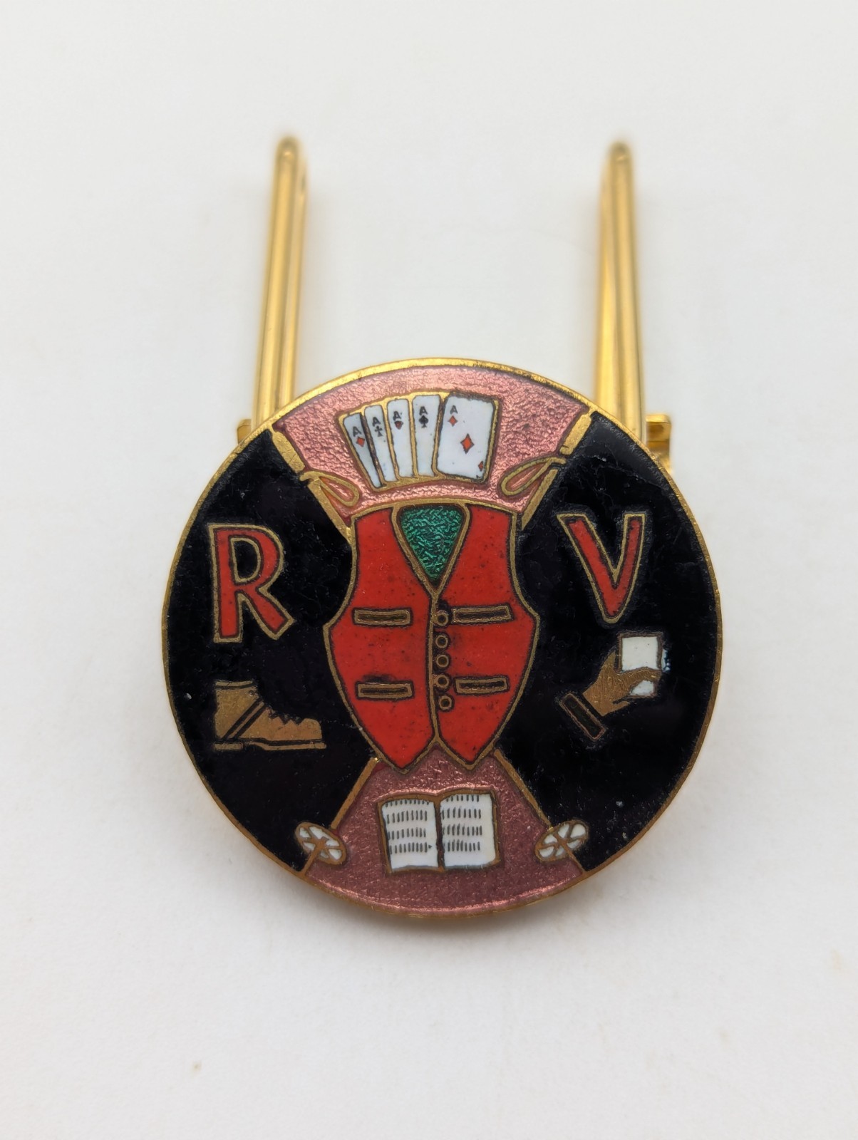 Unusual Enameled RV Card Player Medallion Money Clip Back