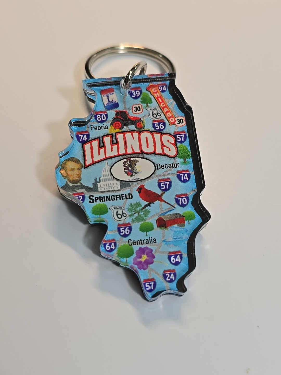 Illinois Travel Souvenir Keyring Key Ring Map Shape Acrylic
