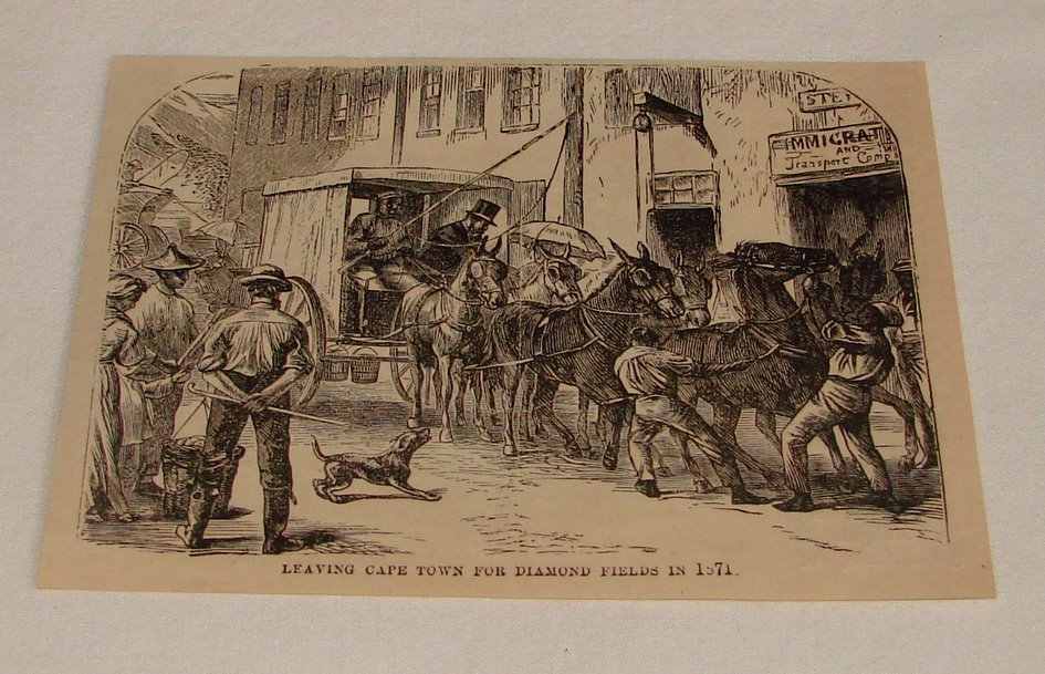 1876 magazine engraving ~ LEAVING CAPE TOWN FOR DIAMOND FIELDS