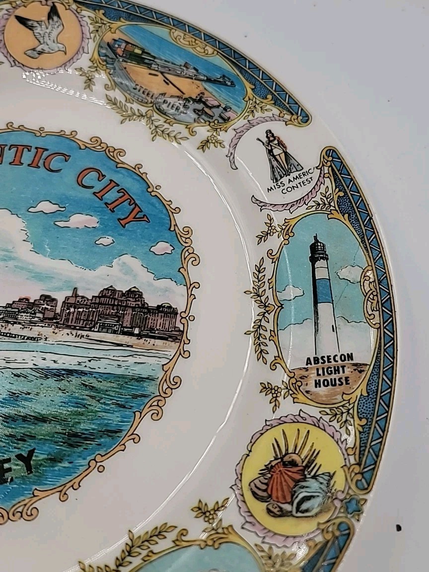 Vintage Atlantic City New Jersey Souvenir Collector Plate Steel Pier Absecon 9″