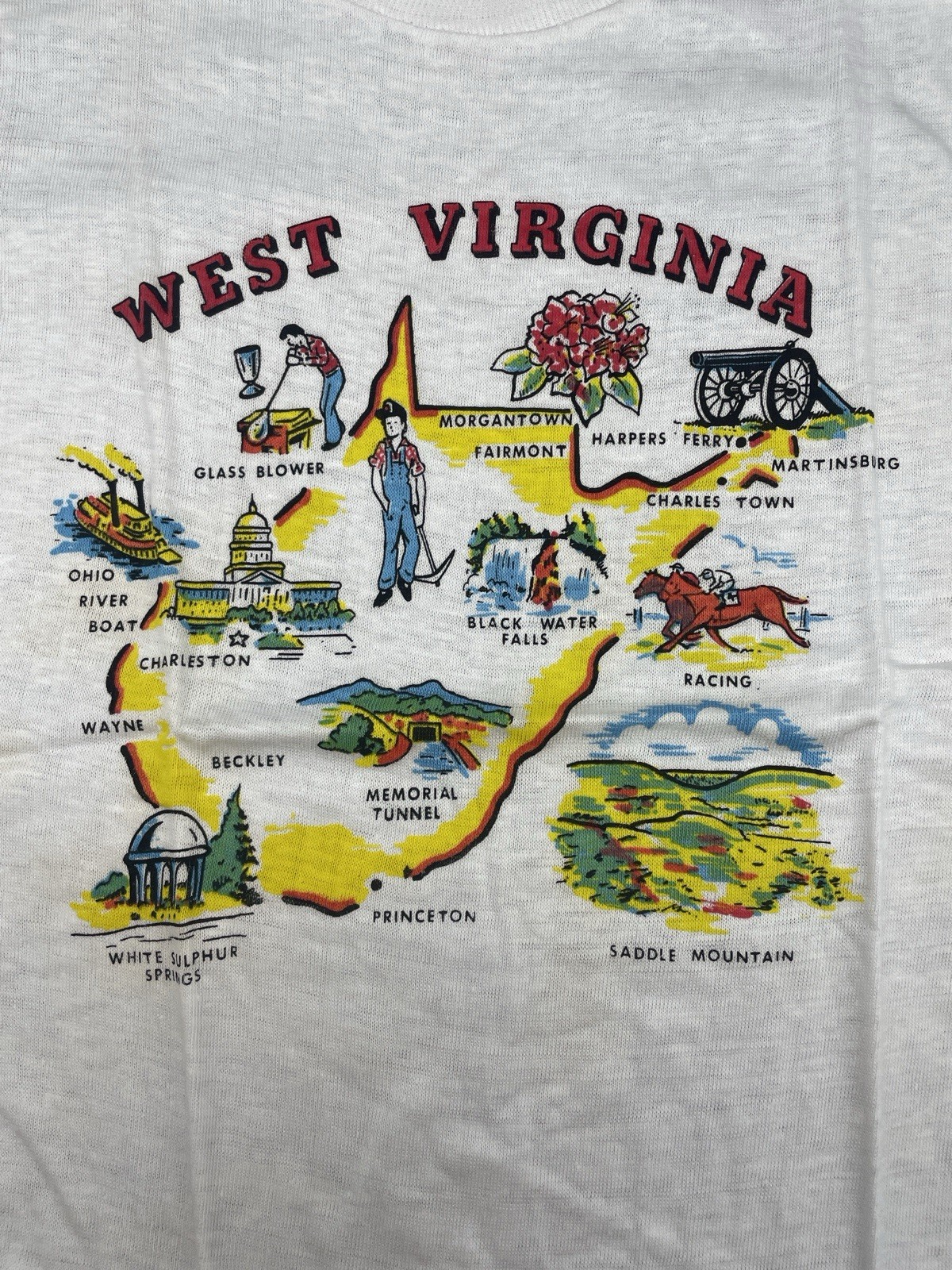 Vintage 70’s West Virginia T Shirt Hanco Kids 6-8 NOS Souvenir