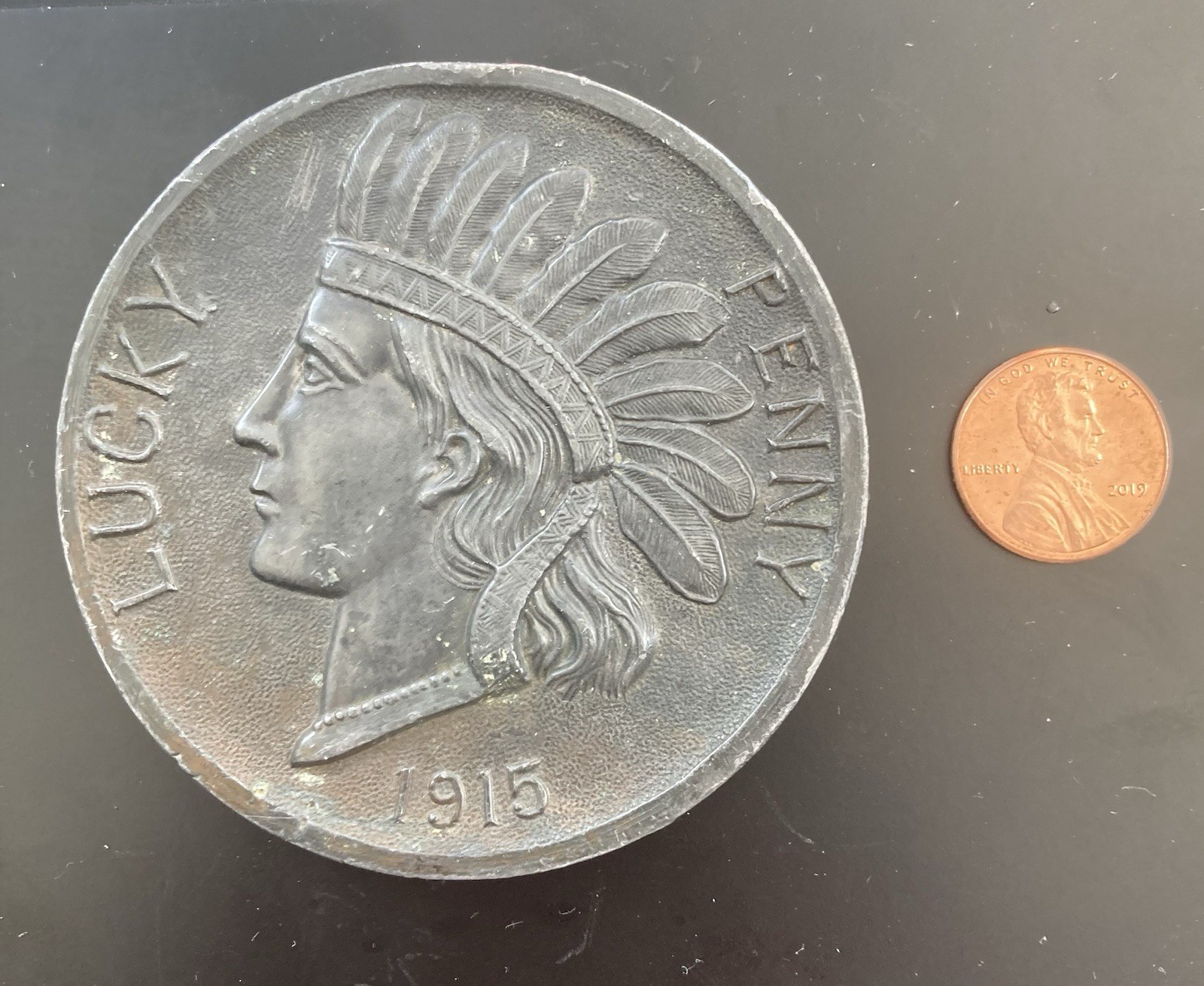 1915 New York City Large Lucky Indian Head Penny NYC Souvenir Paperweight