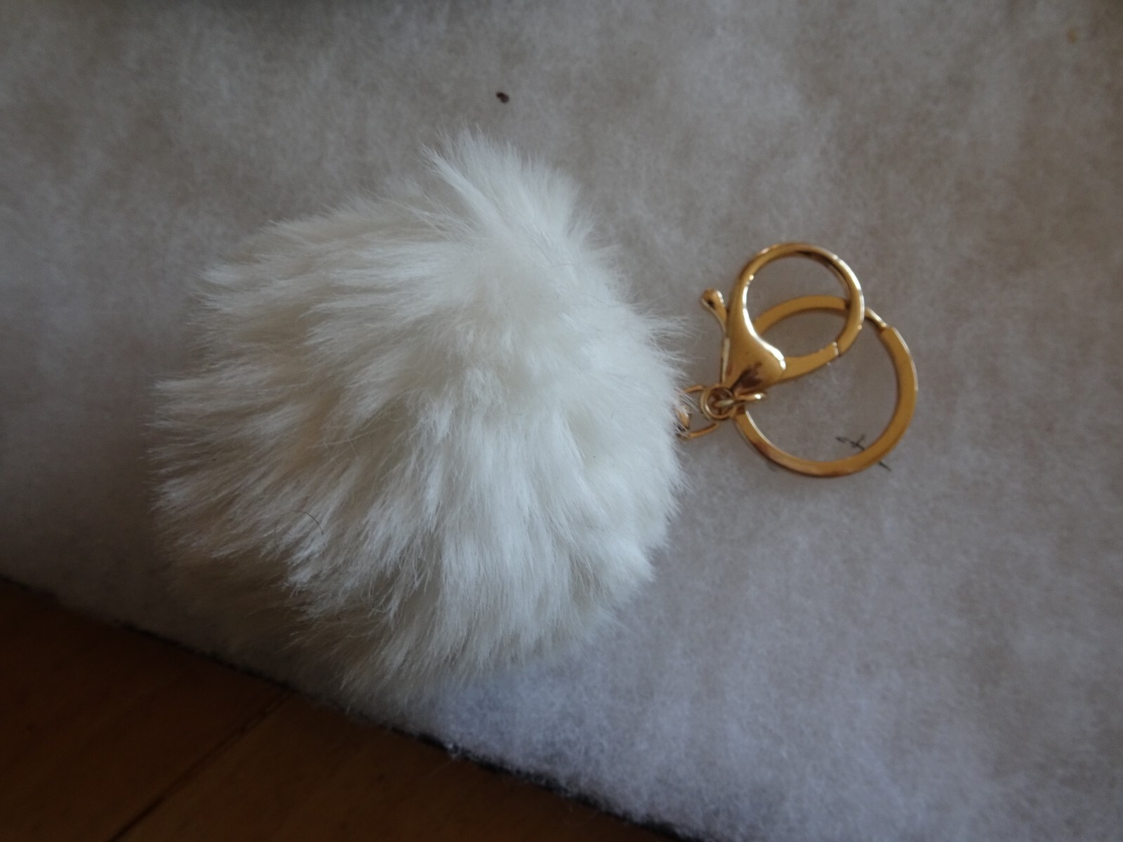 Furry KeyRing Key Fob KeyChain white ball fuzzy