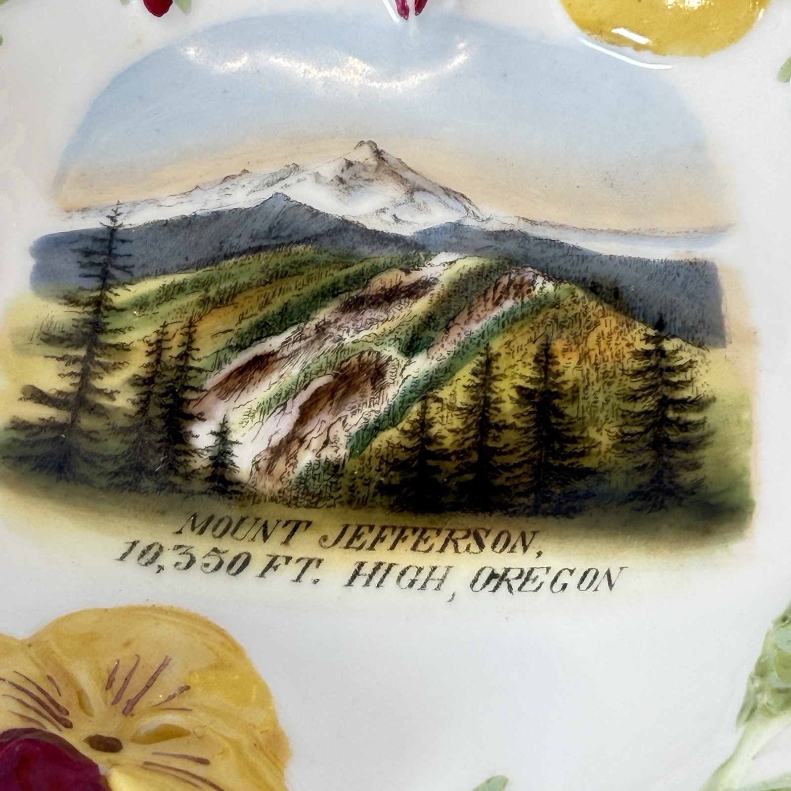 HIGH OREGON ORE Antique MOUNT JEFFERSON Souvenir PAINTED TRINKET DISH PLATE