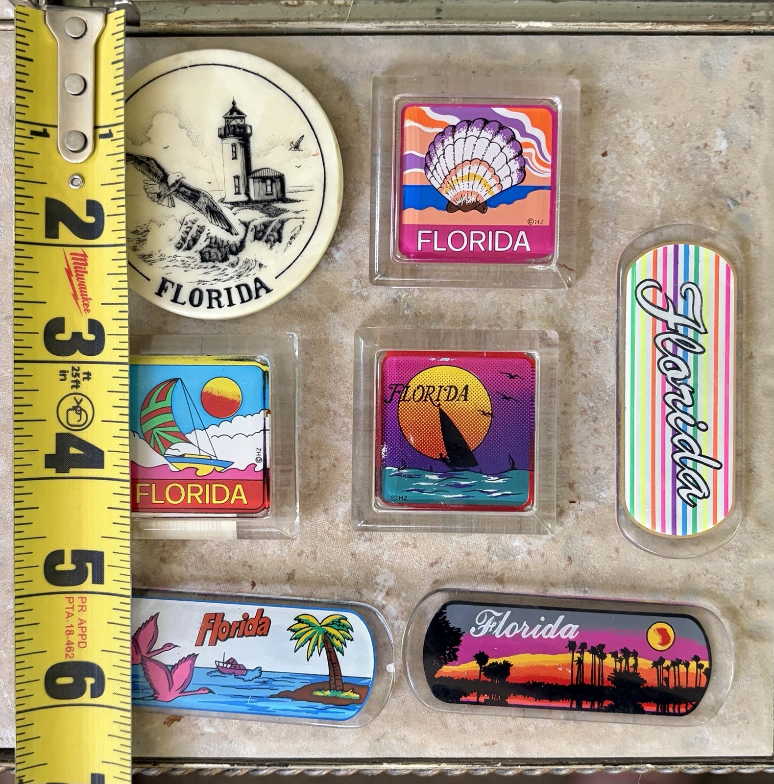 Florida Vintage Lot Of 7 Refrigerator Travel Magnets. Mostly Colorful Acrylic