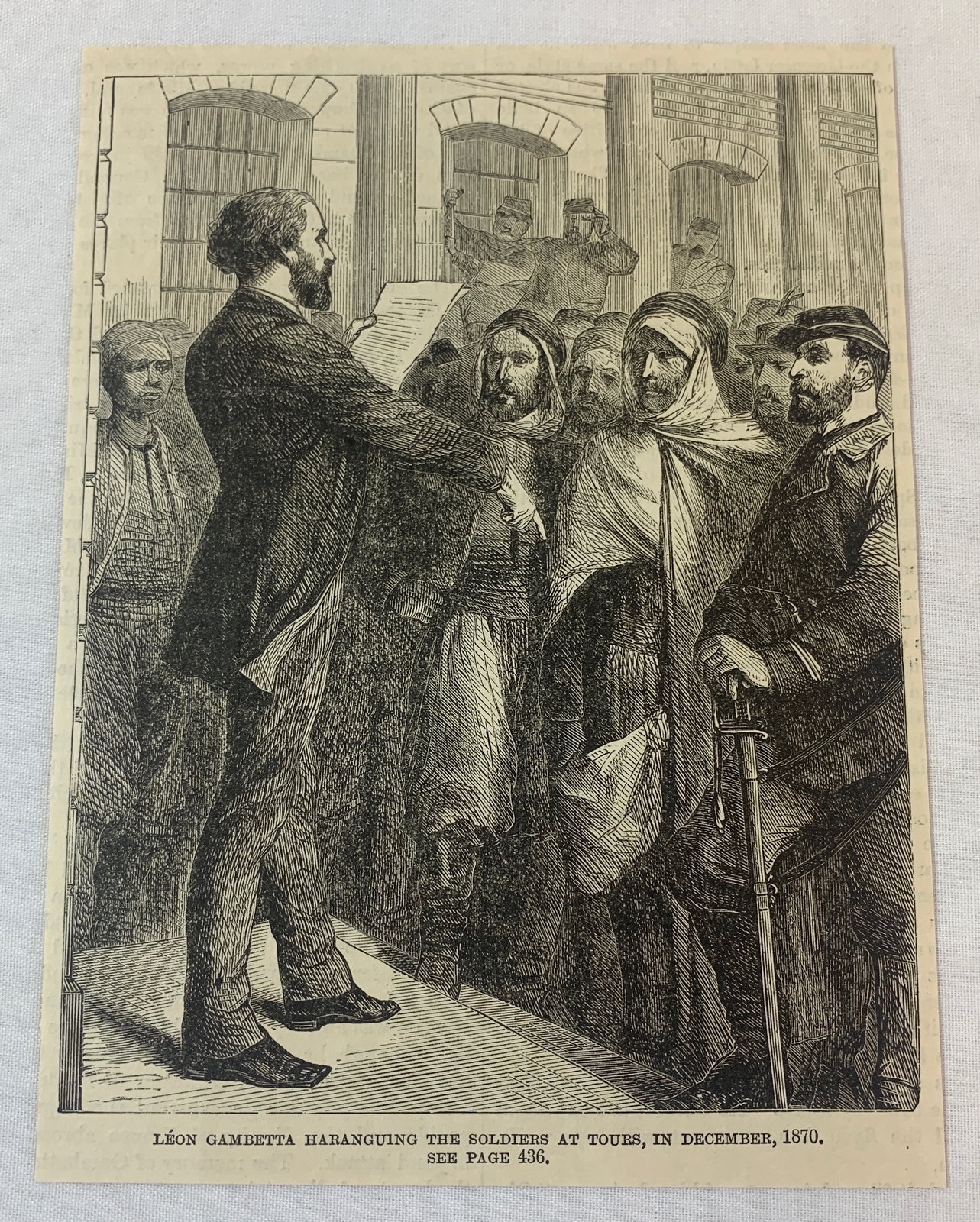 1883 magazine engraving~ LEON GAMBETTA LECTURING THE SOLDIERS France 1870