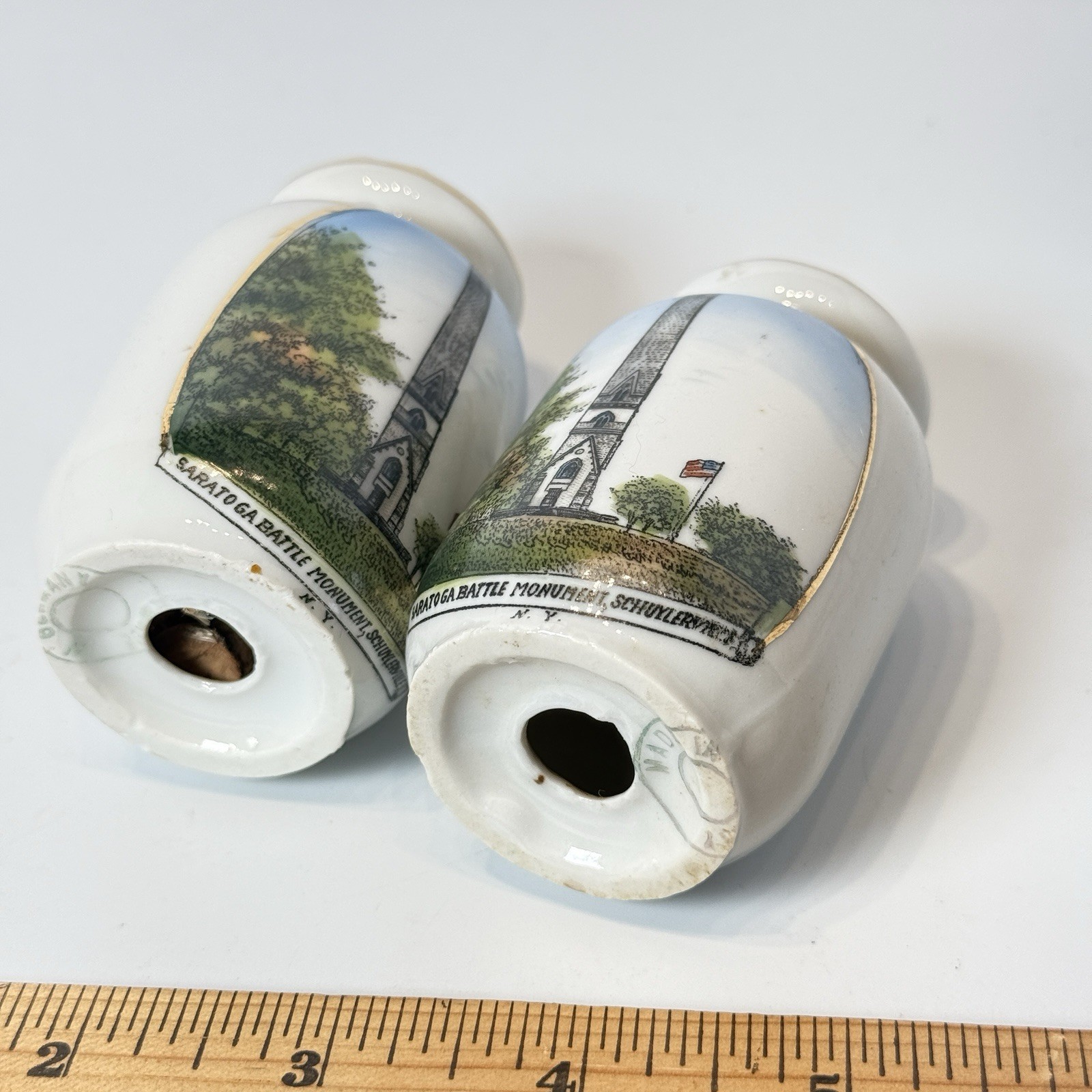 Schuylerville NY NEW YORK Souvenir Porcelain Trinket SALT PEPPER SHAKERS