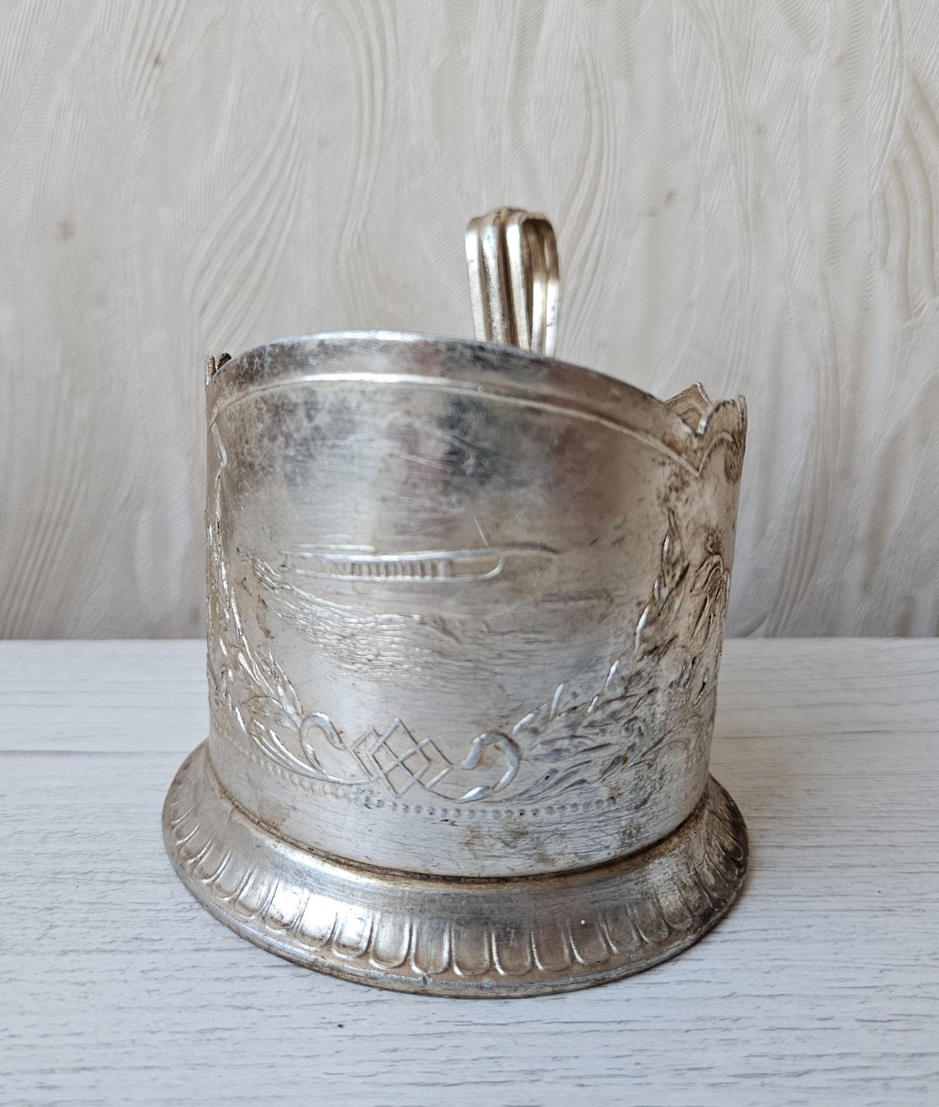 Vintage Russian Tea Glass Cup Holder Podstakannik Motorship Soviet Union