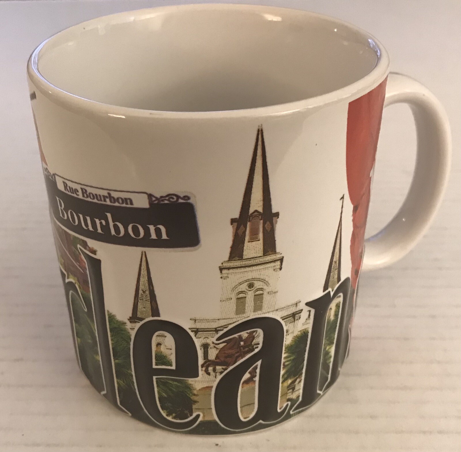 New Orleans Bourbon St Souvenir Jumbo Embossed Coffee Mug Ceramic Unbranded