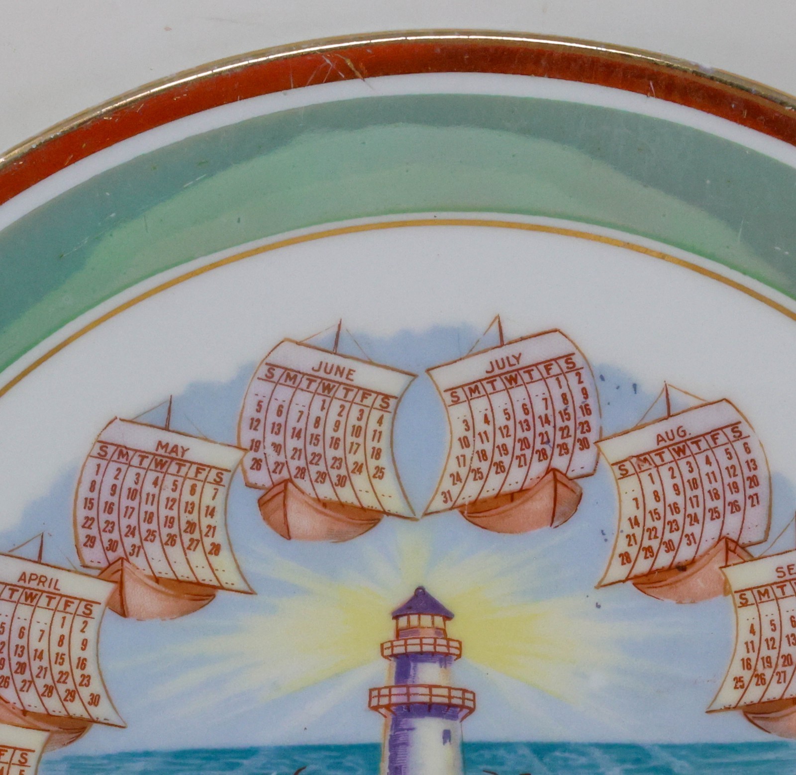Antique 1910 Advertising Calendar Plate Ione Oregon Lighthouse Halvorsen & Mason