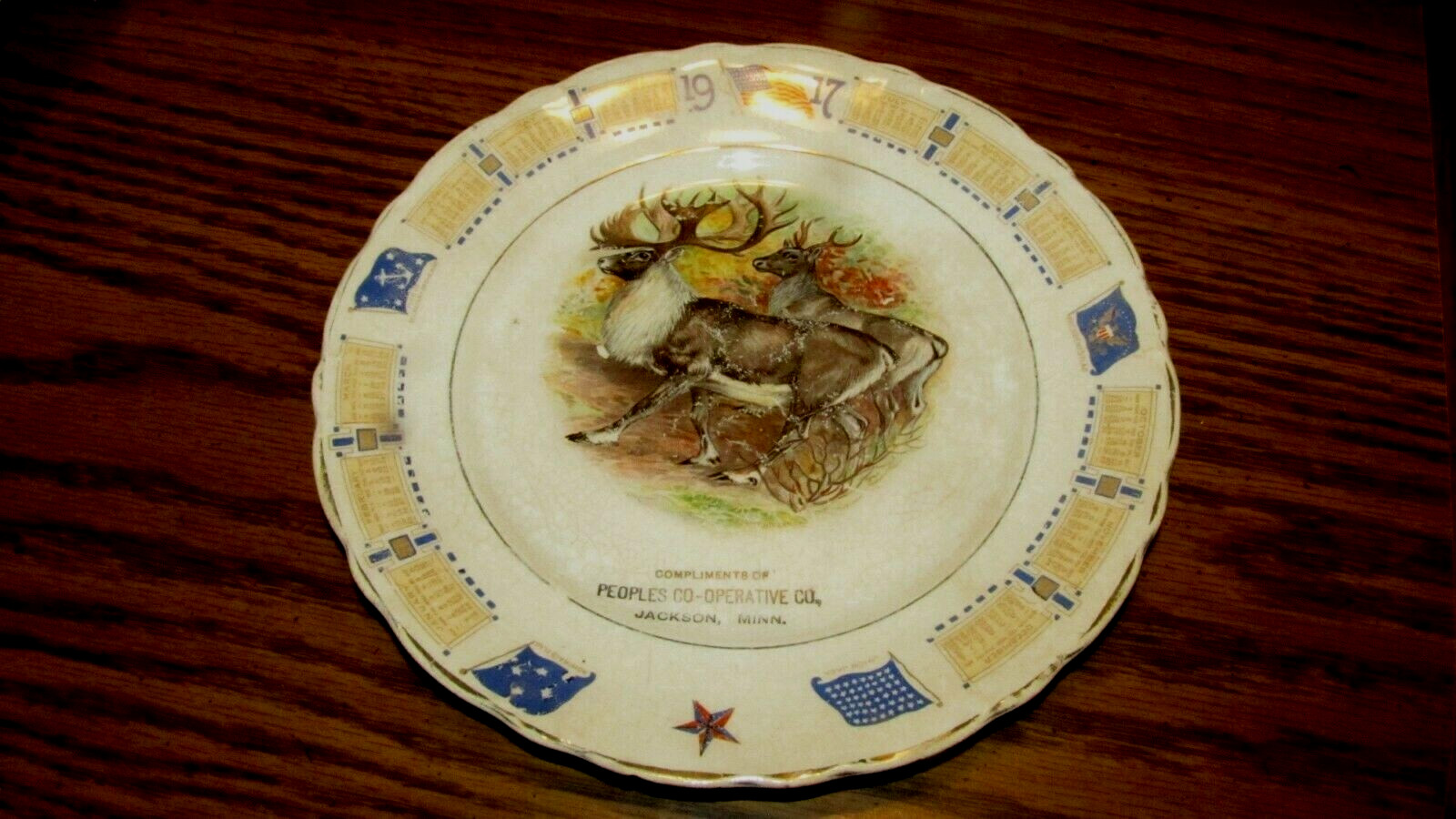 Antique Souvenir Advertising Calendar Plate 1917 Peoples Store Jackson Minnesota