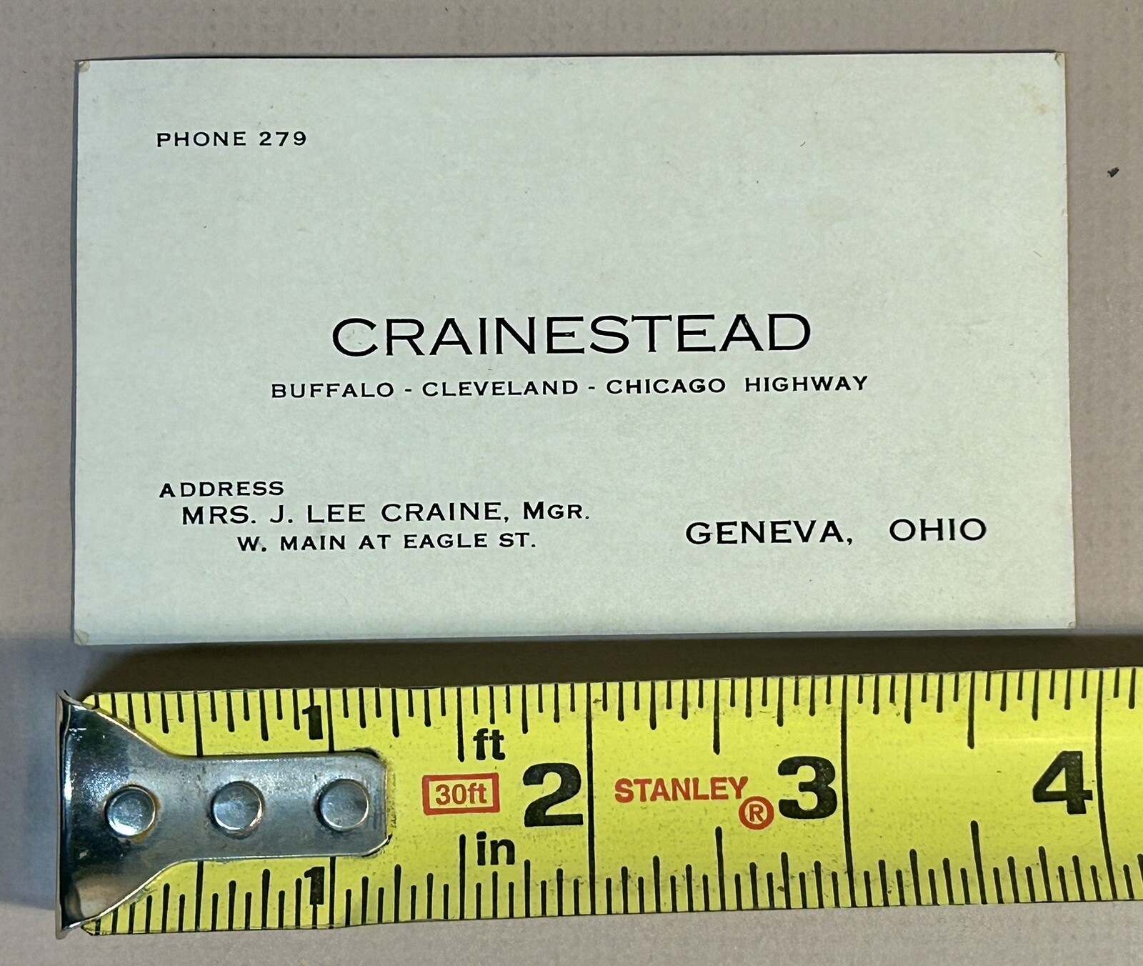 Vintage Business Card Crainstead Geneva, Ohio J. Lee Craine 1930s
