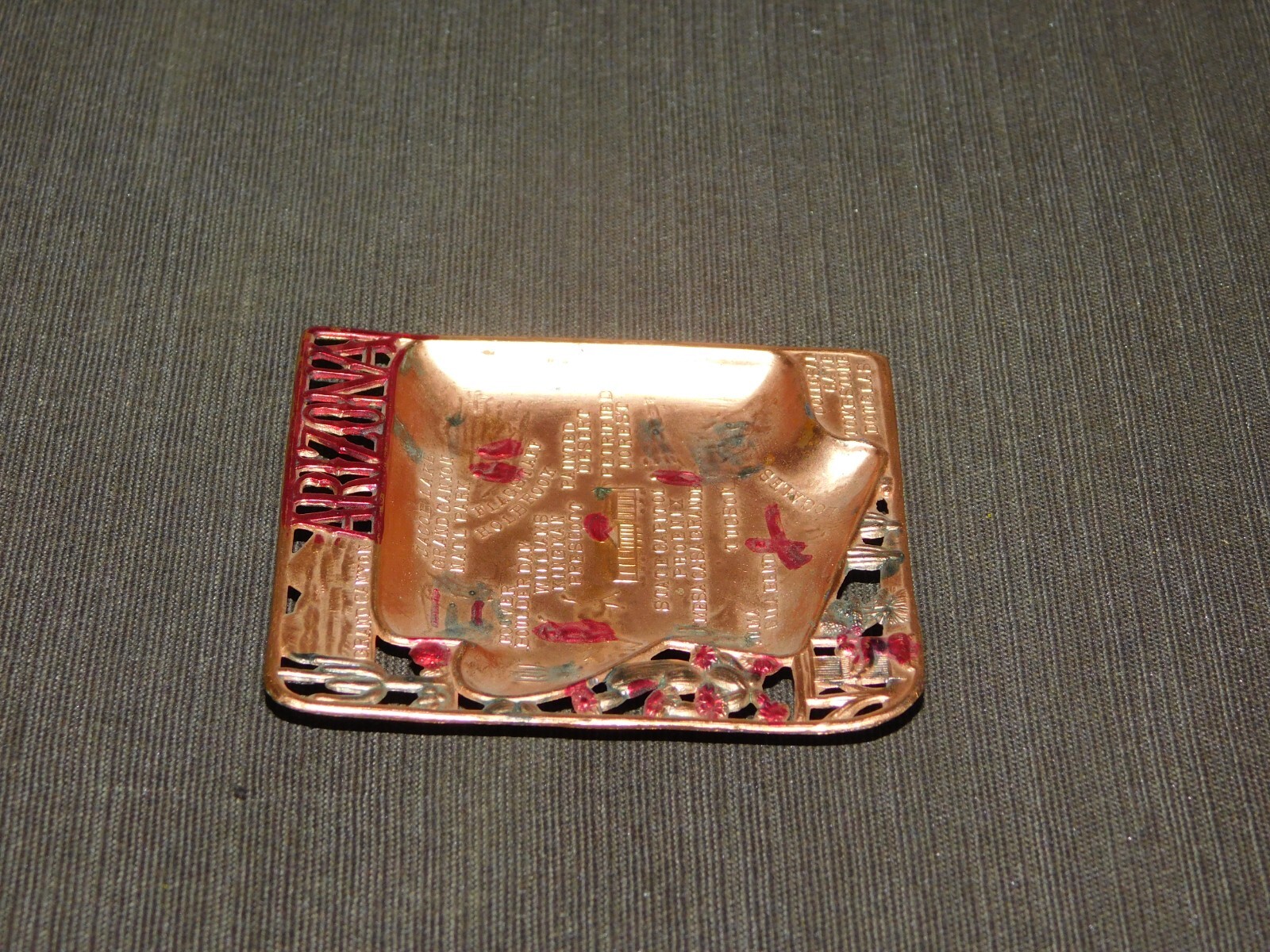 VINTAGE 3″ X 2 3/4″ SOUVENIR ARIZONA GRAND CANYON METAL PIN TRINKET TRAY